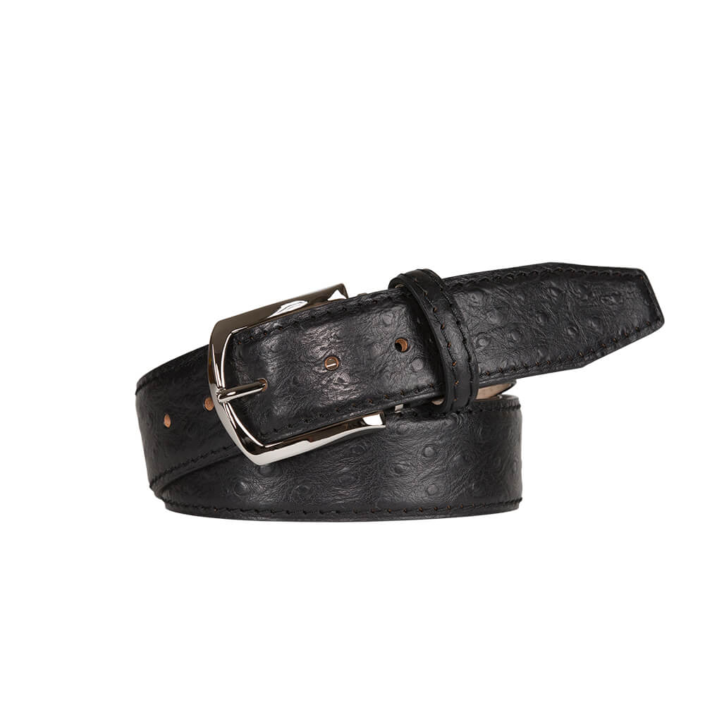 Download Black Mock Ostrich Leather Belt | Mens Fashion | Roger Ximenez