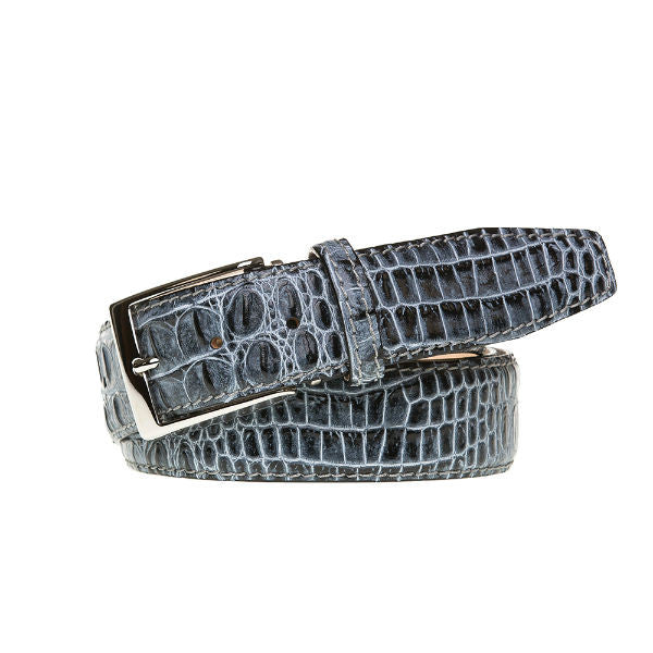 Blue Mock Crocodile Leather Belt | Men's Fashion | RogerXimenez.com