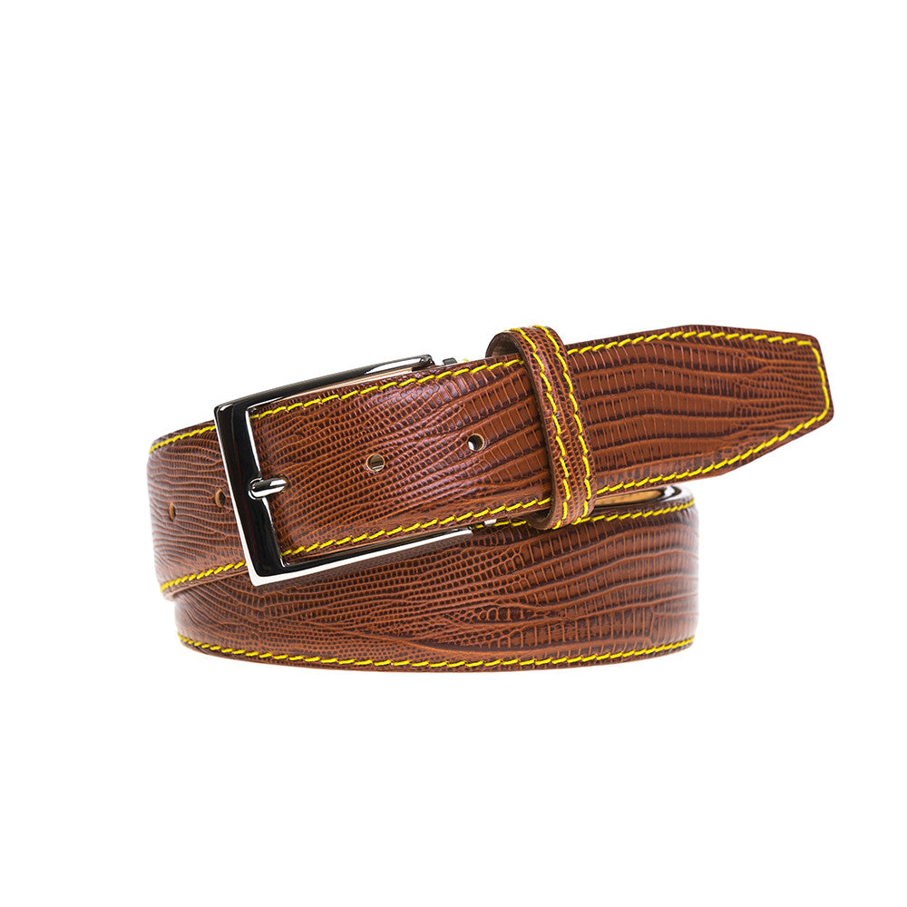 Download Men's Cognac Mock Lizard Leather Belt | Leather Goods | Roger Ximenez