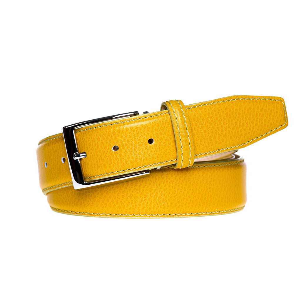 Yellow Italian Pebble Grain Belt | Mens Leather Goods | Roger Ximenez