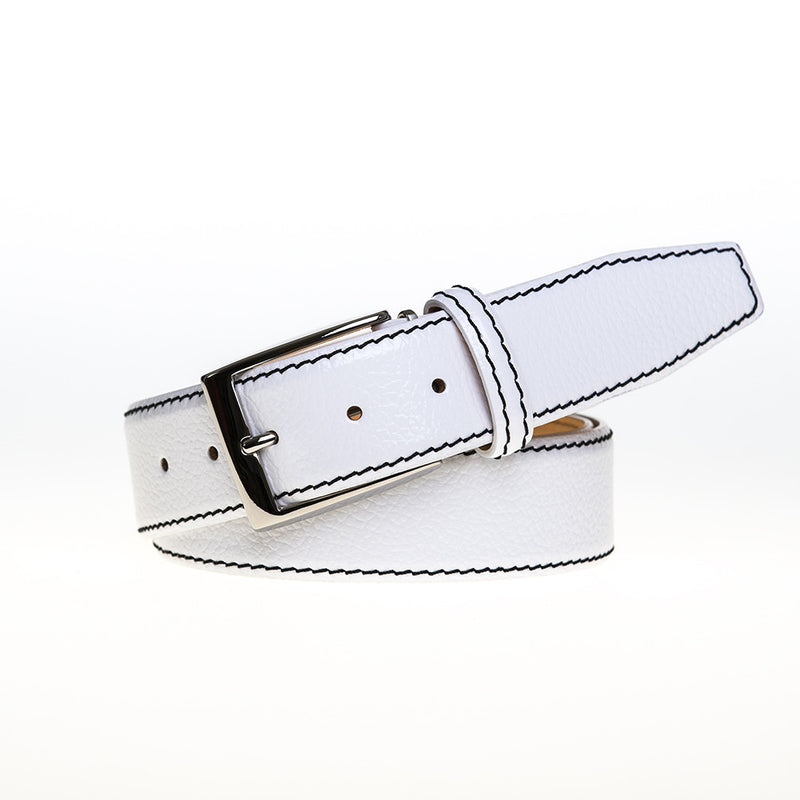 White Italian Pebble Grain Belt | Designer Belts | Roger Ximenez