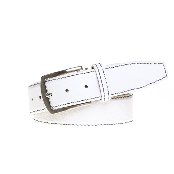 White Italian Pebble Grain Belt | Designer Belts | Roger Ximenez