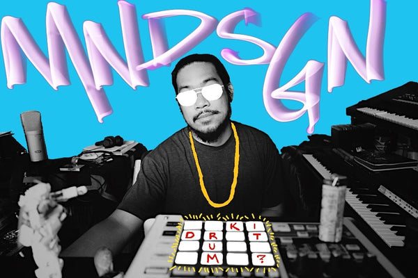 Mndsgn with drum samples in his studio illustration