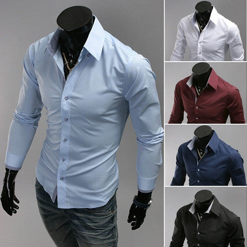 Men's Long-Sleeved Shirts Turn Down Collar Slim Fit Fashion Shirt Men ...
