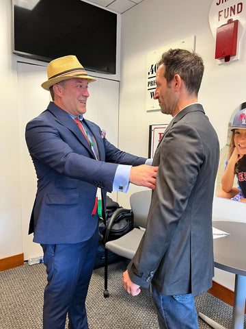 Joseph Abboud recently had a bespoke suit fitting with Fenway Sports CMO Adam Grossman.