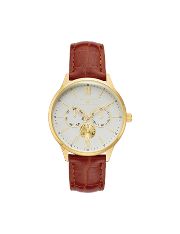 The Brown & Gold Multi-Function Croco-Grain Strap Watch