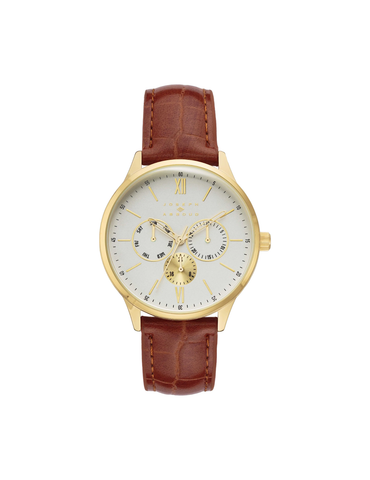 This Brown & Gold Multi-Function Croco-Grain Strap Watch 