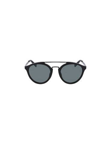 Matte Black Round Double-Brow Bar Sunglasses