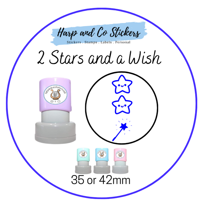 35 or 42mm Round Stamp - *2 Stars and a Wish* - Great for the classroom!