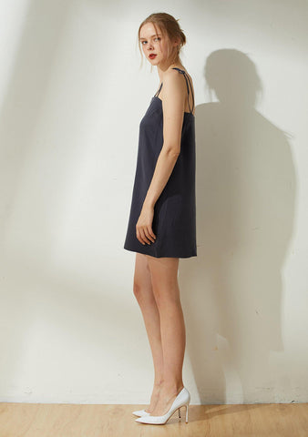 Bhumi Cupro Short Dress - Coal - SALIENT LABEL