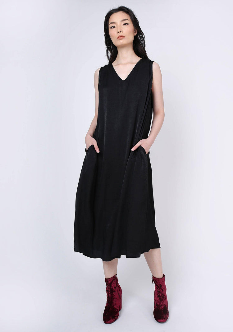 Savanna Cupro Flare Midi Dress in Anthracite – SALIENT LABEL