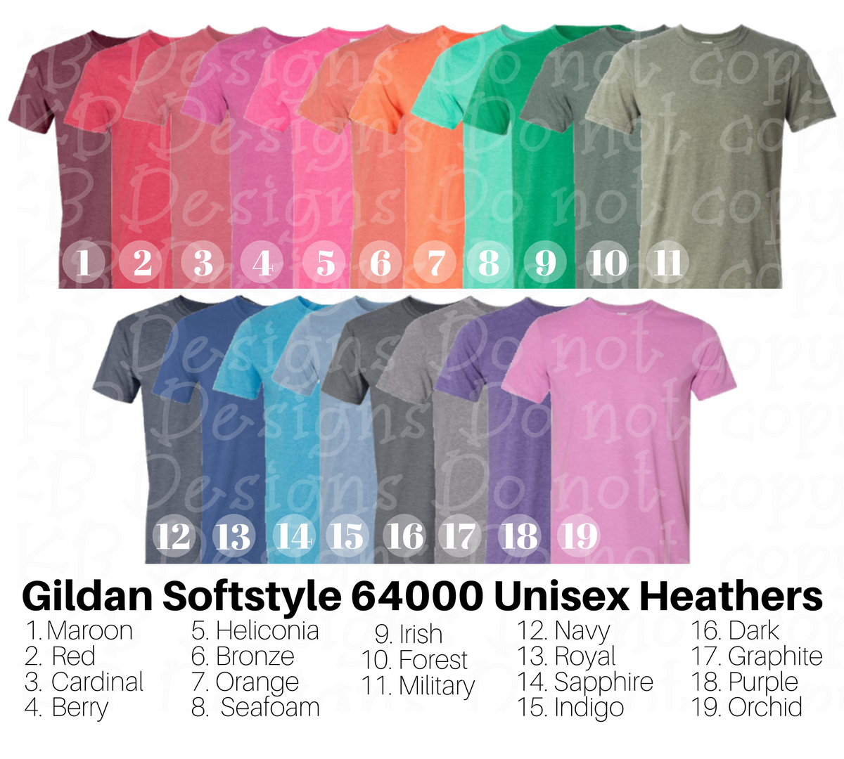 Download Gildan 64000 Unisex T-Shirt Heather Color AND Size Chart ...