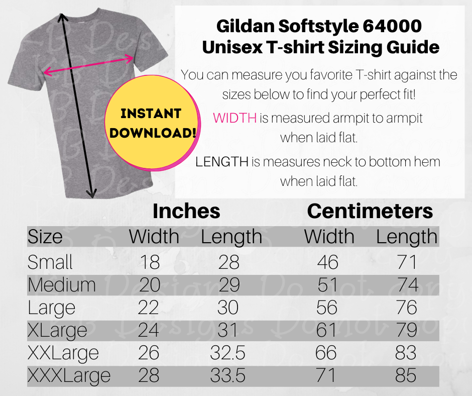Size Chart For Gildan T-shirts