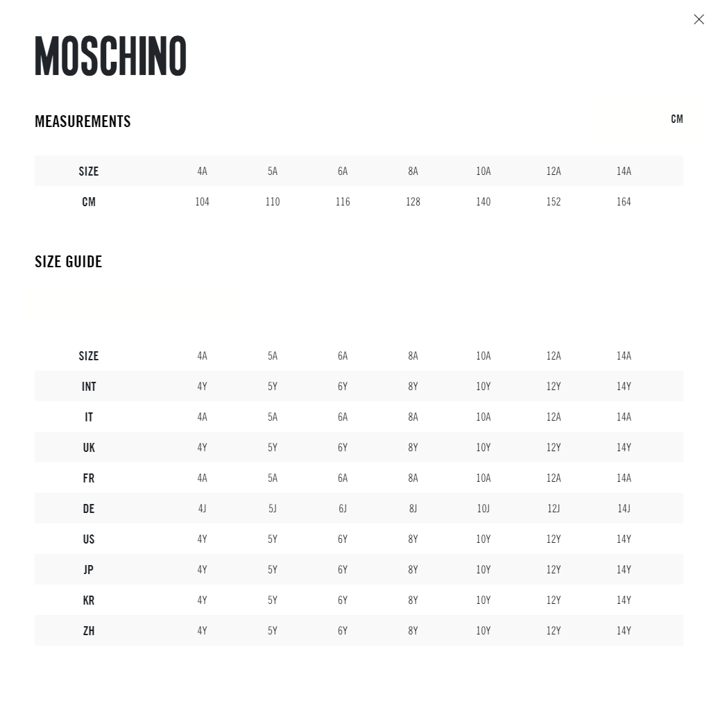 moschino size chart