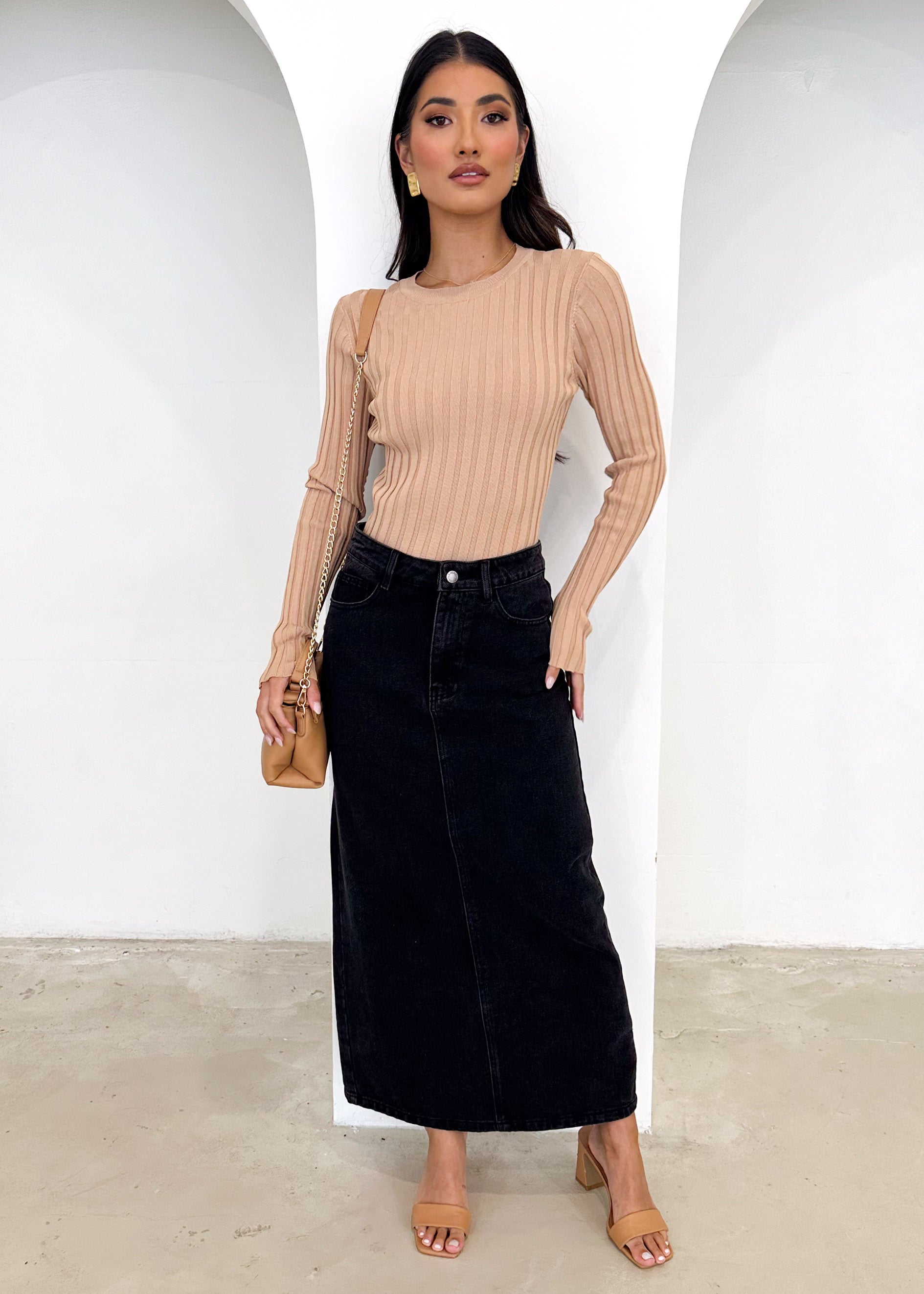 Nottie Denim Maxi Skirt - Black