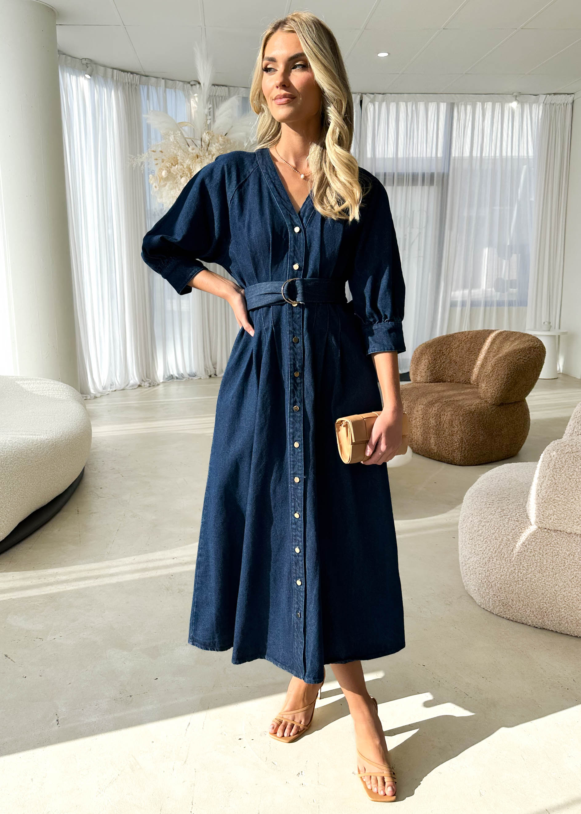 Lyone Denim Midi Dress - Indigo