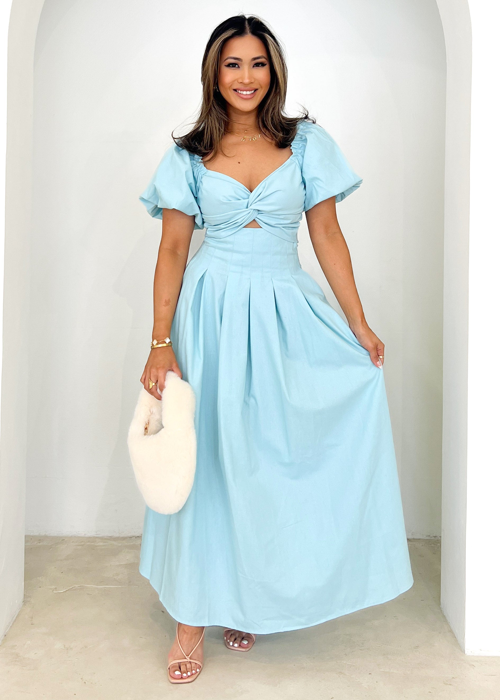 Larttie Off Shoulder Midi Dress - Powder Blue