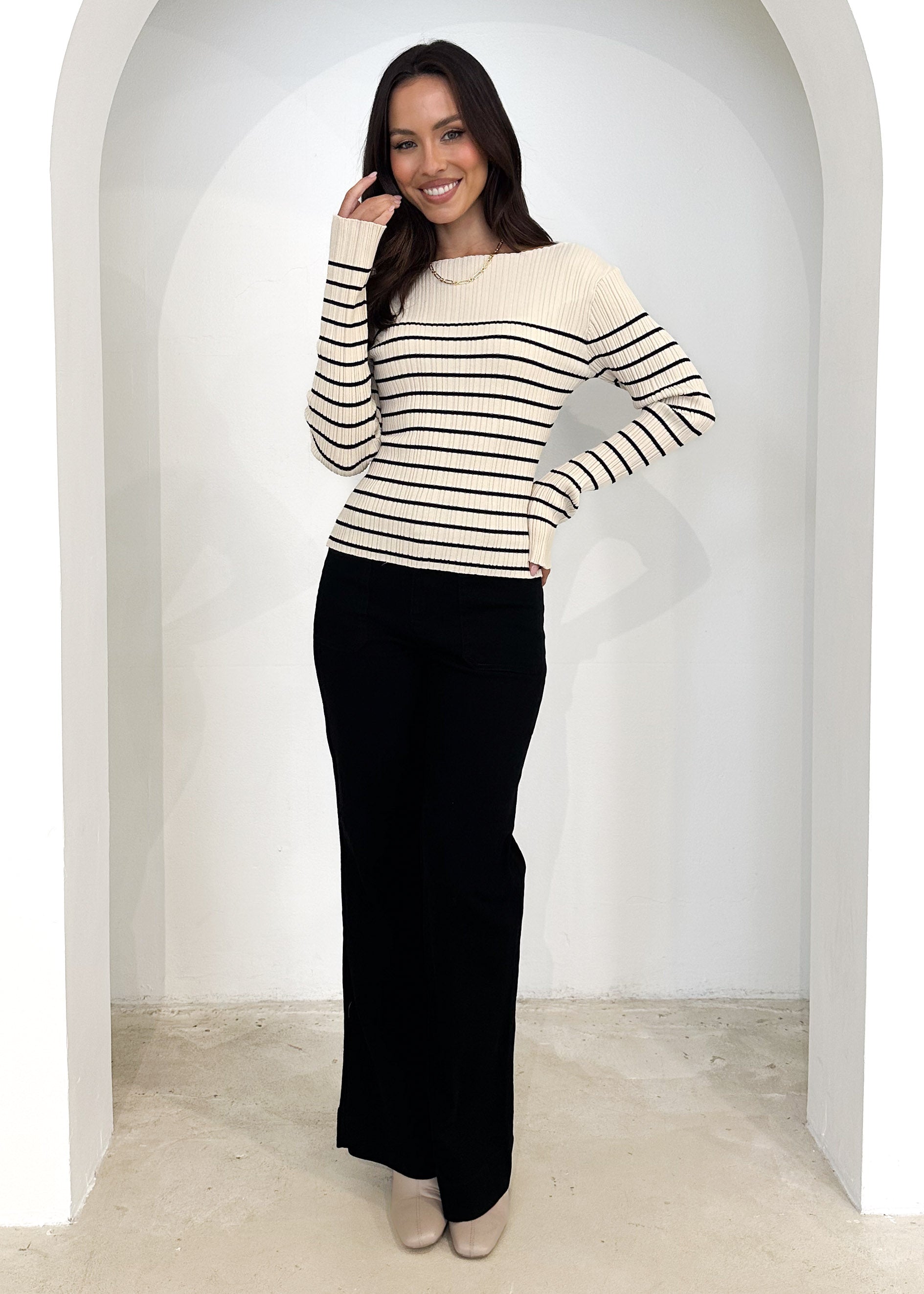 Cammila Knit Top - Cream Stripe