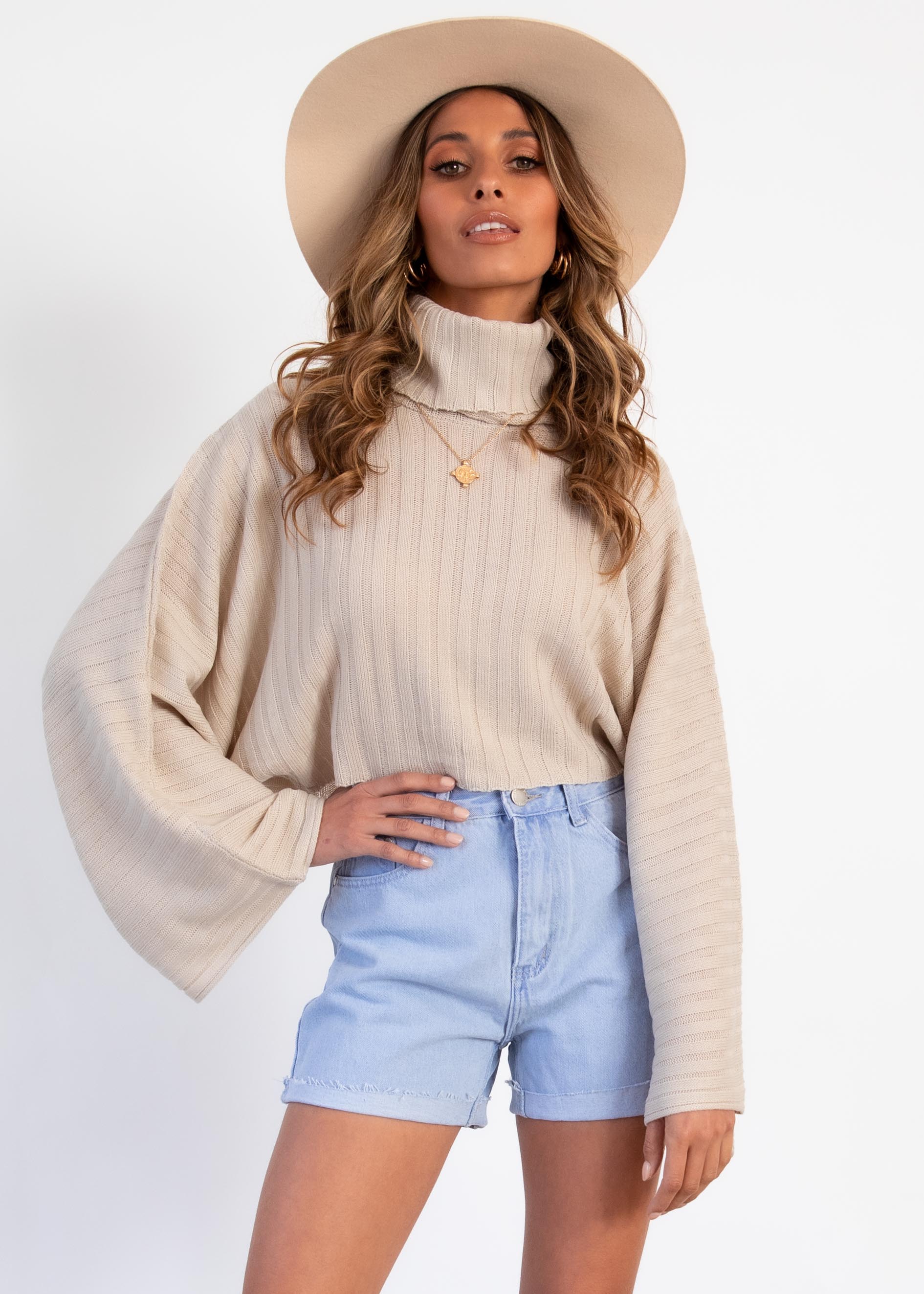 Corey Cropped Sweater - Beige