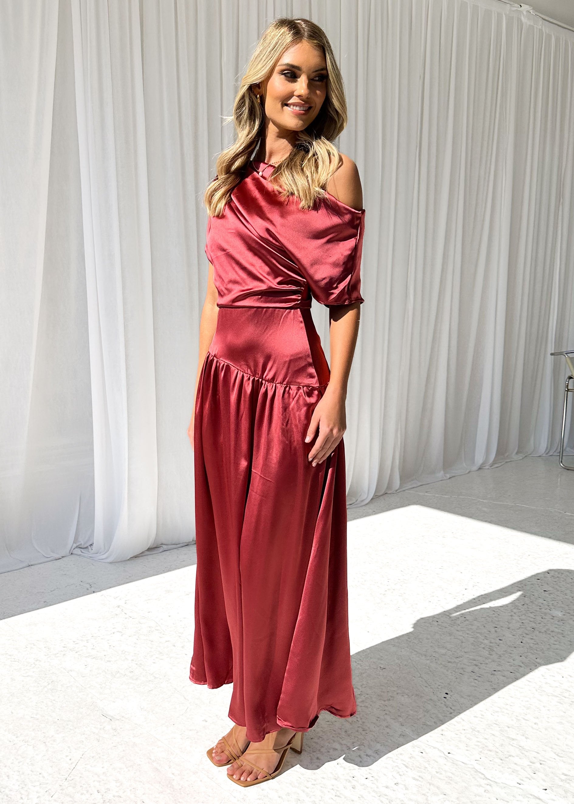 Chiari One Shoulder Maxi Dress - Wine