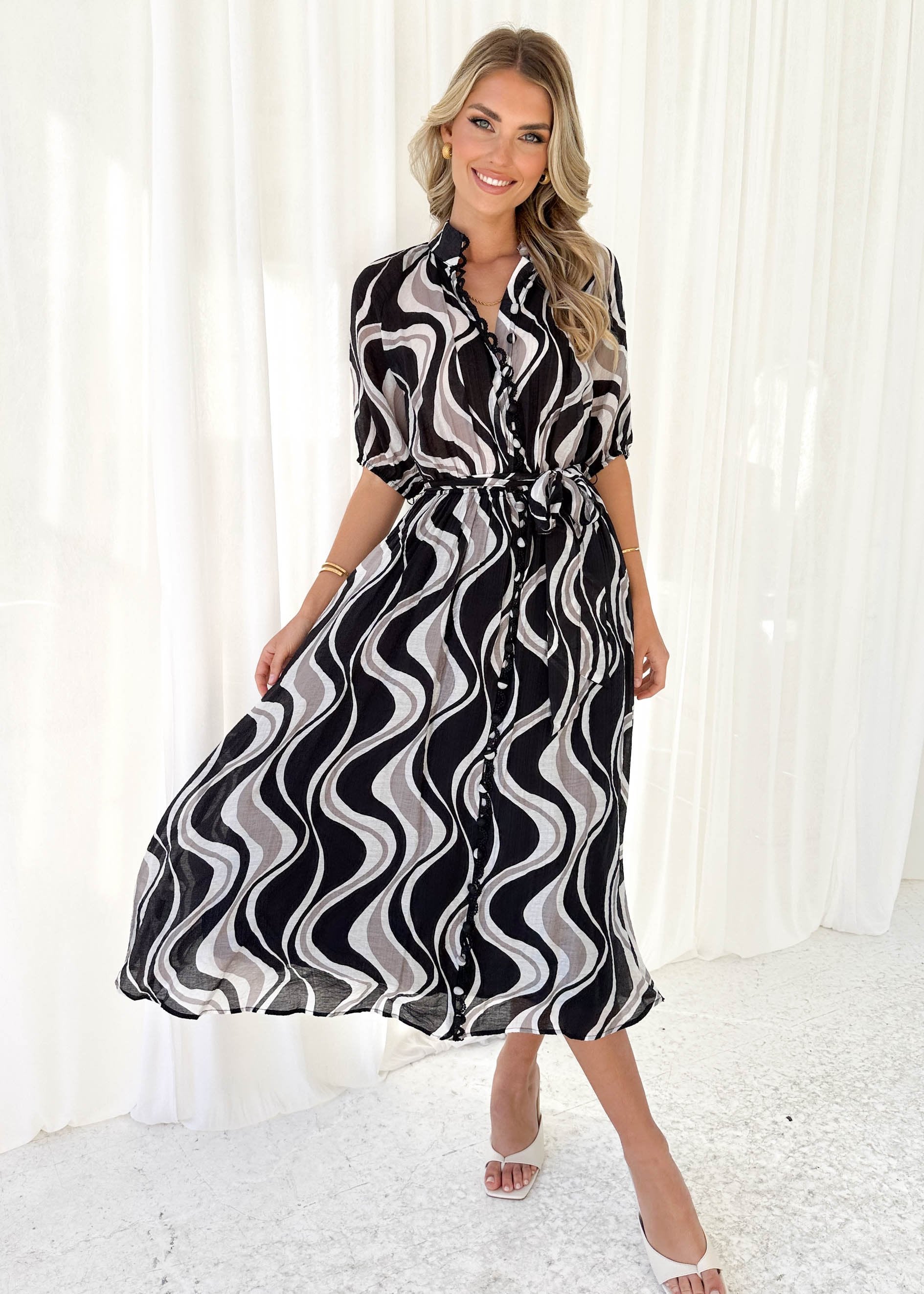 Riall Midi Dress - Black Swirl