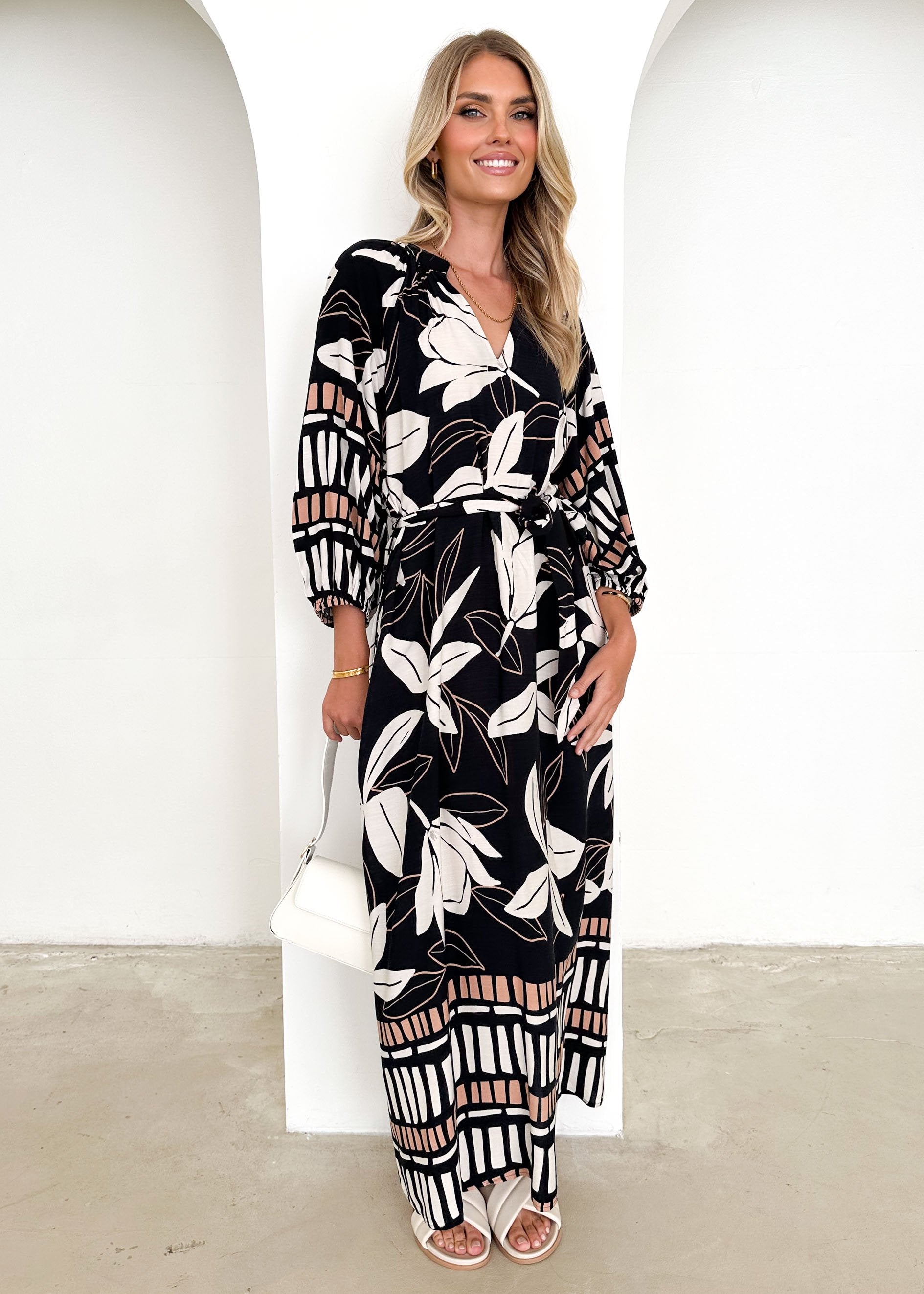 Ersonna Midi Dress - Black Floral