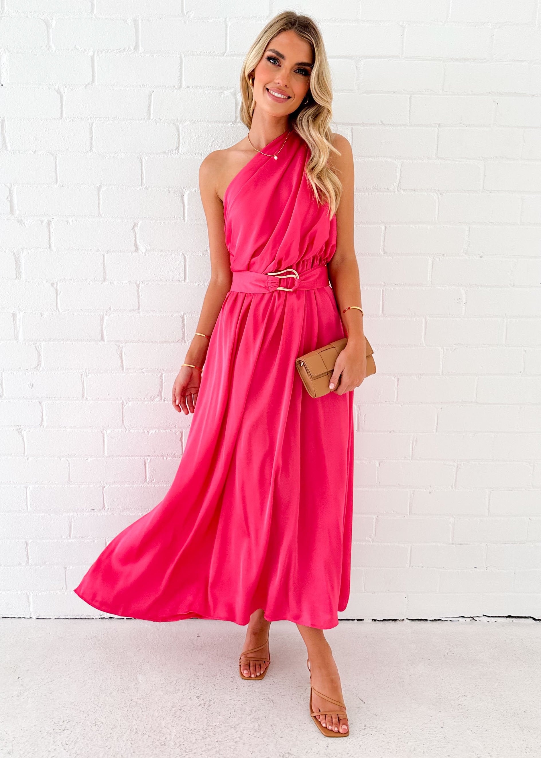 Korah One Shoulder Midi Dress - Pink