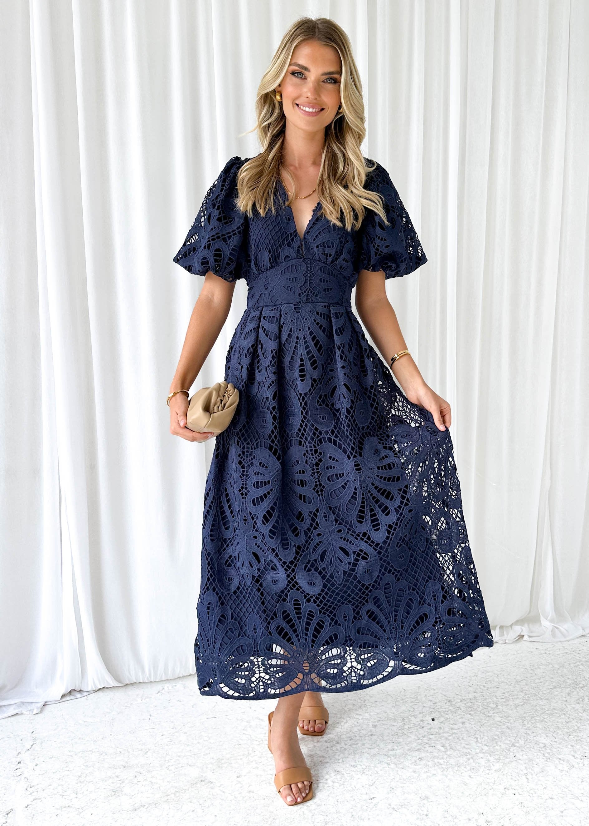 Mari Lace Maxi Dress - Navy