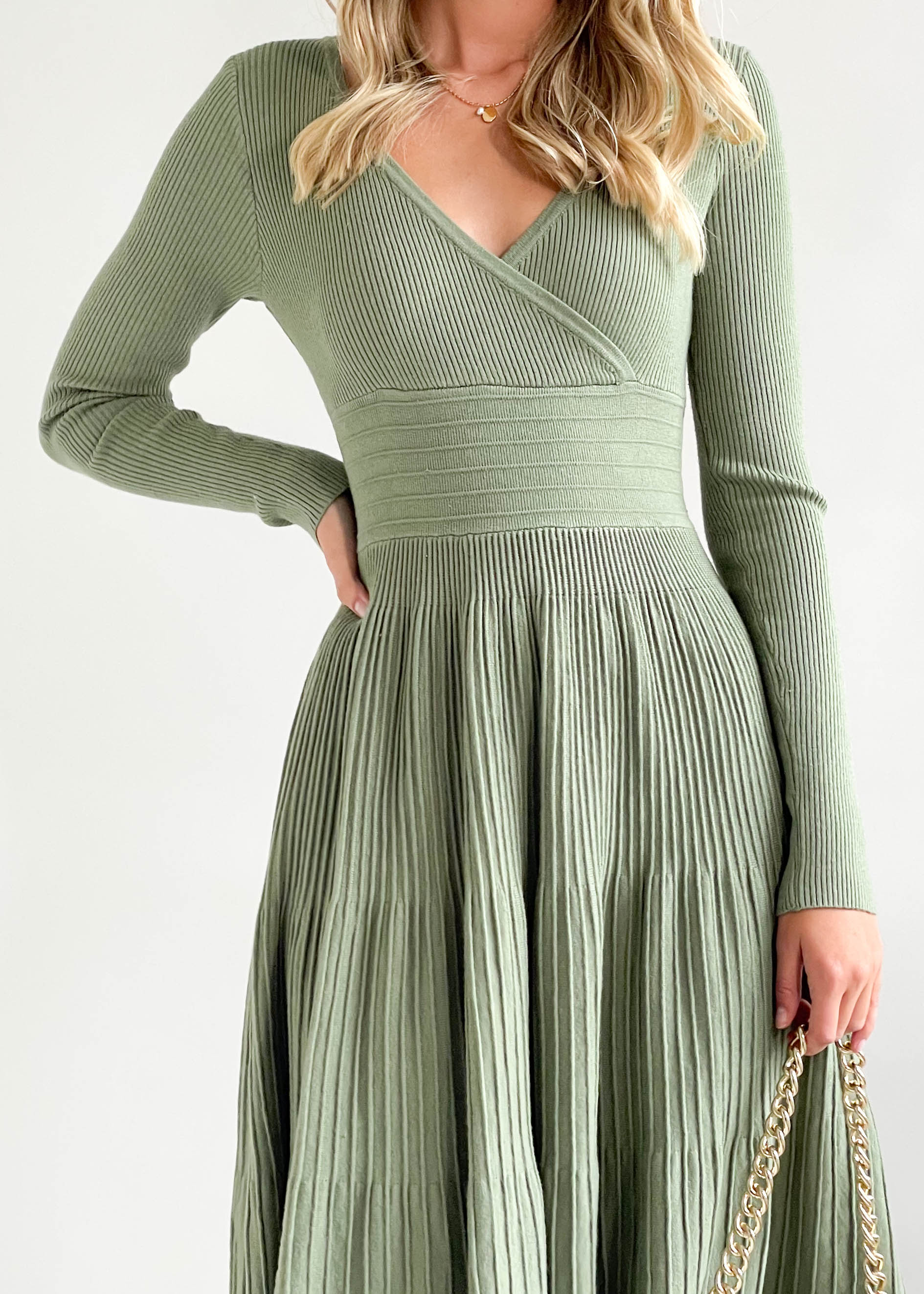 Alise Knit Midi Dress - Khaki