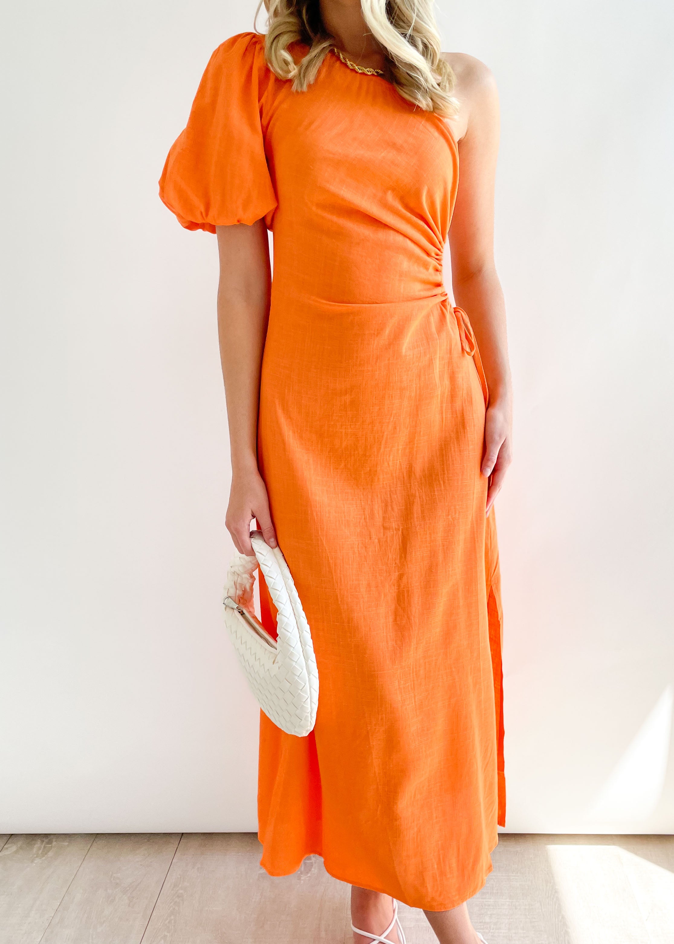 Melrose One Shoulder Midi Dress - Orange