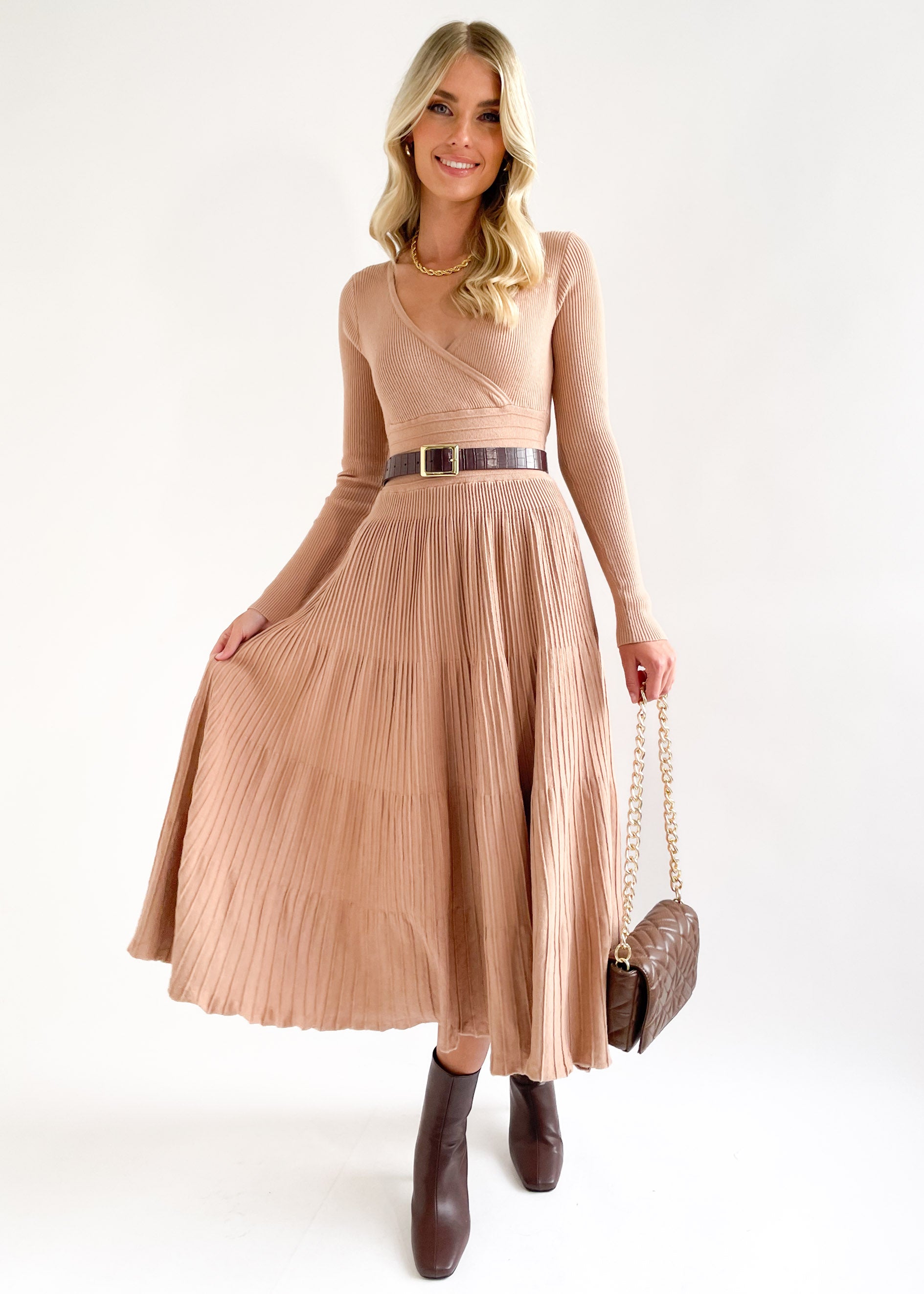 Alise Knit Midi Dress - Camel