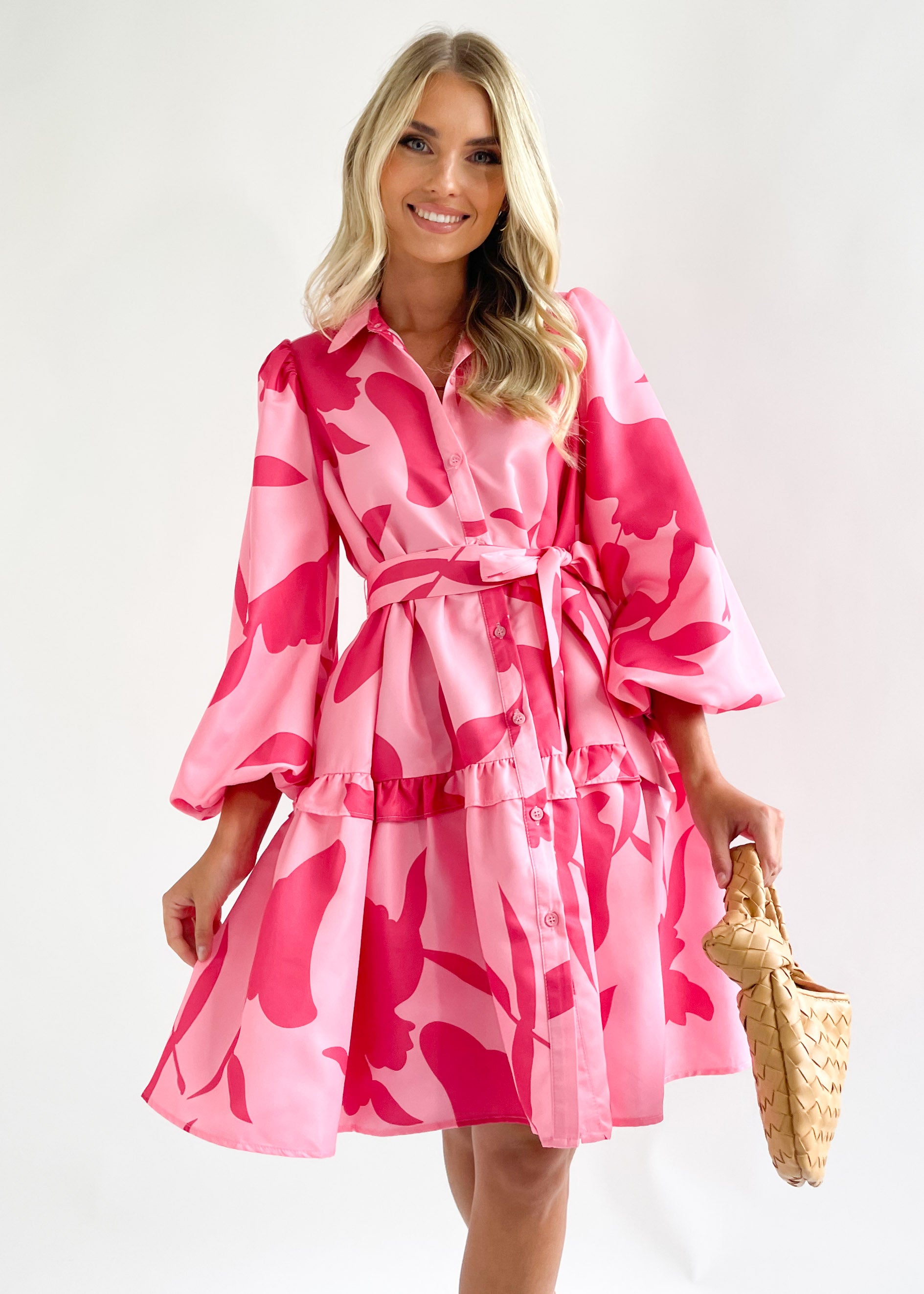 Freeda Dress - Magenta Leaf