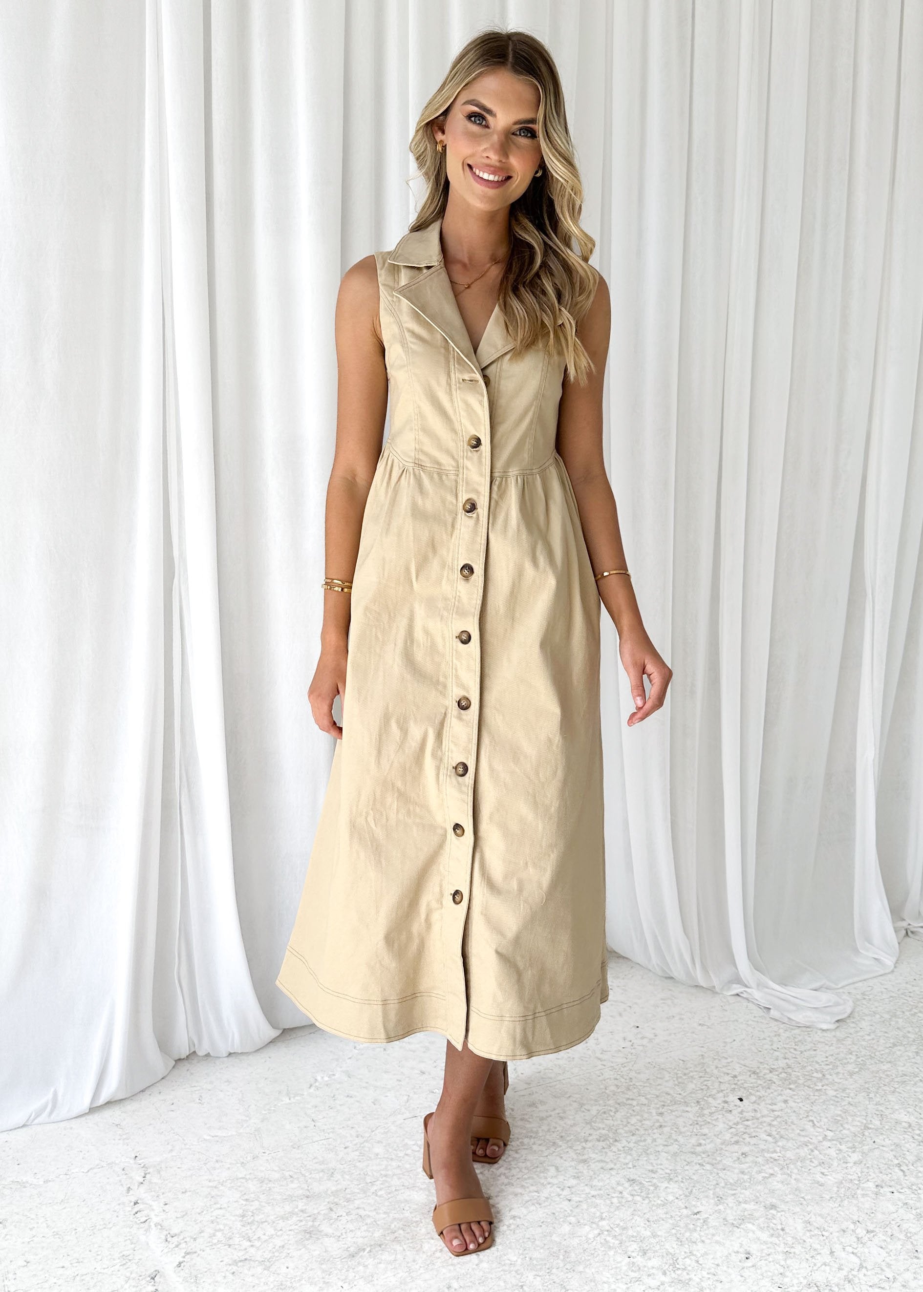 Furger Stretch Denim Midi Dress - Beige