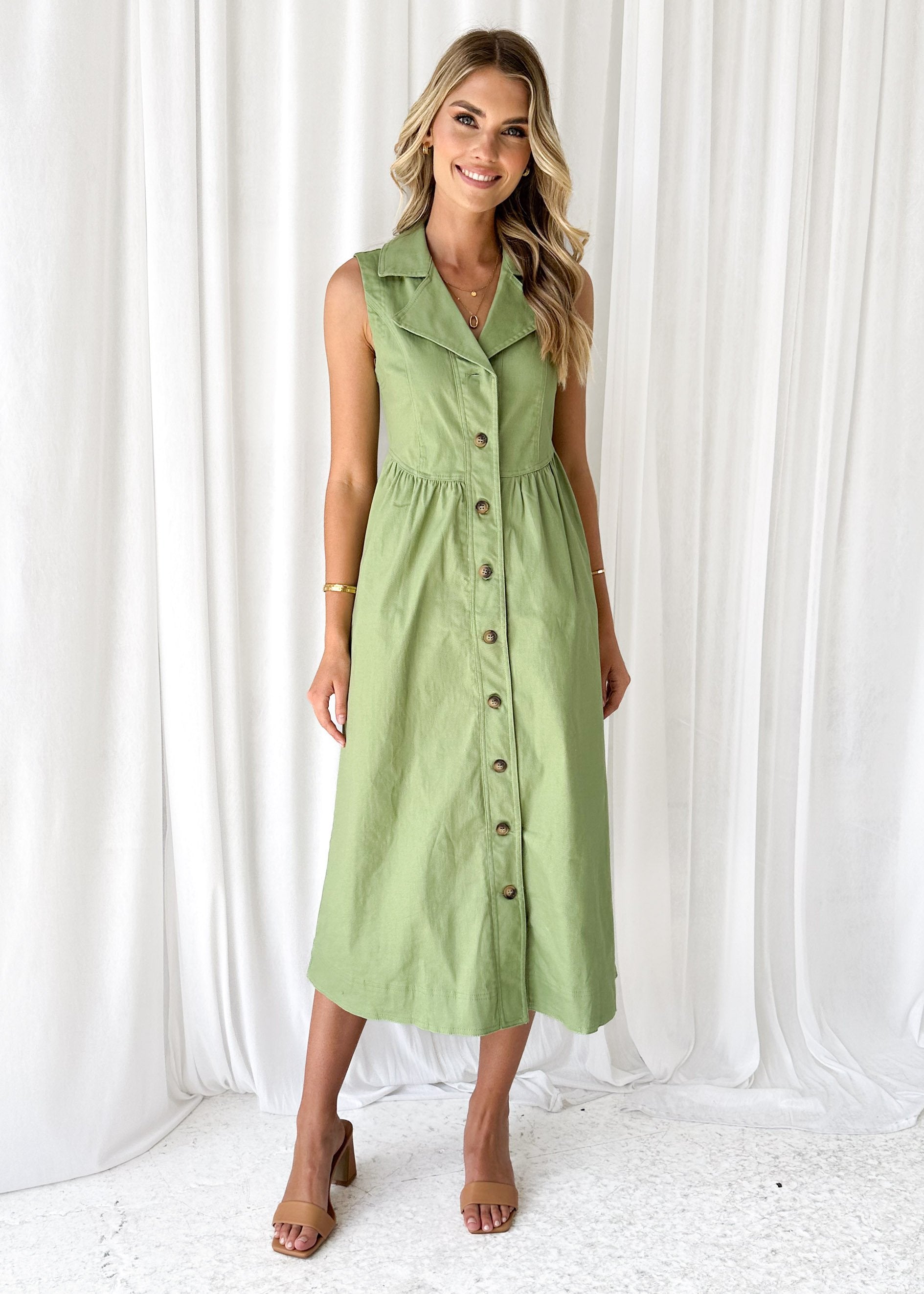 Furger Stretch Denim Midi Dress - Khaki