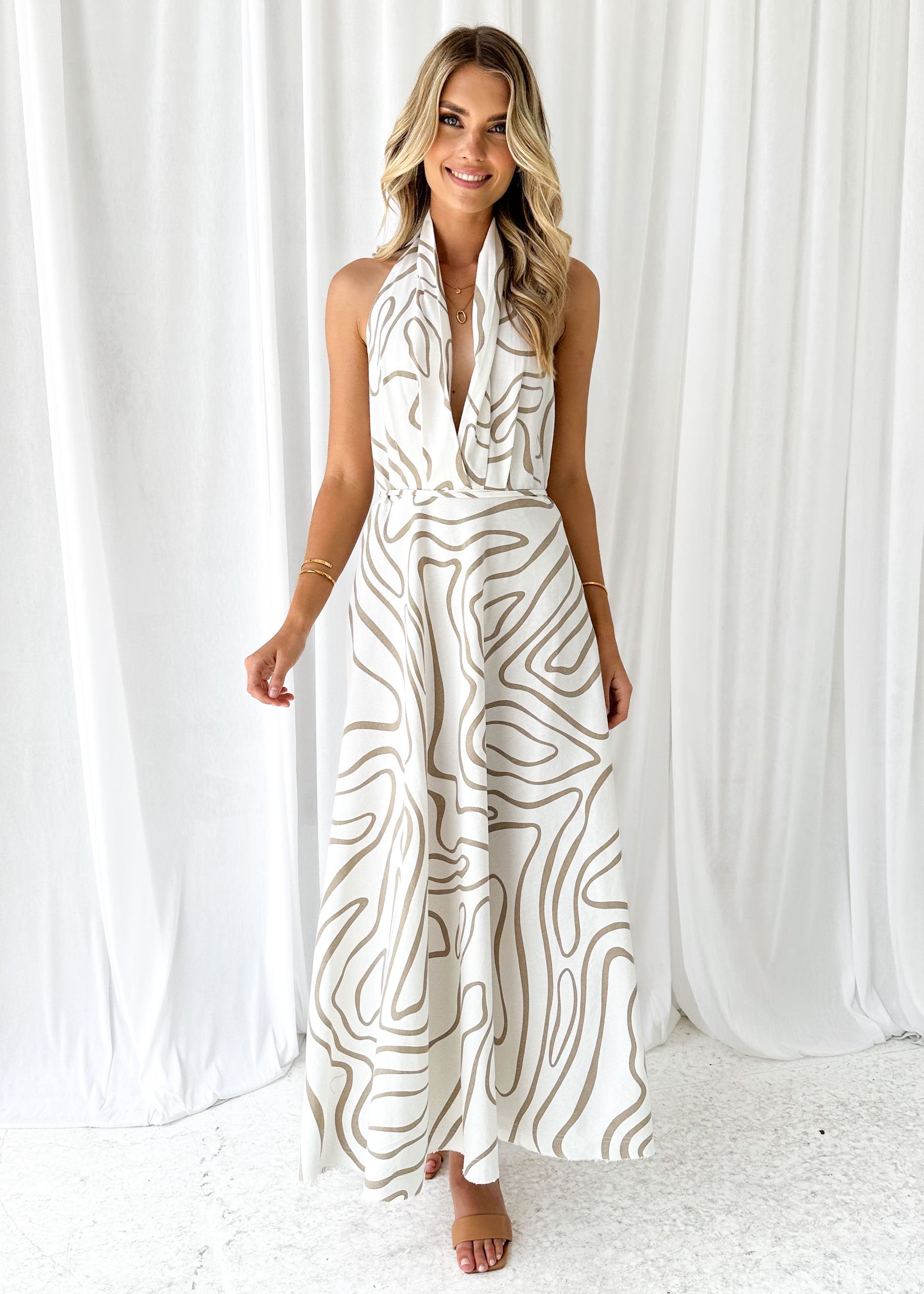 Jayso Halter Maxi Dress - White Swirl