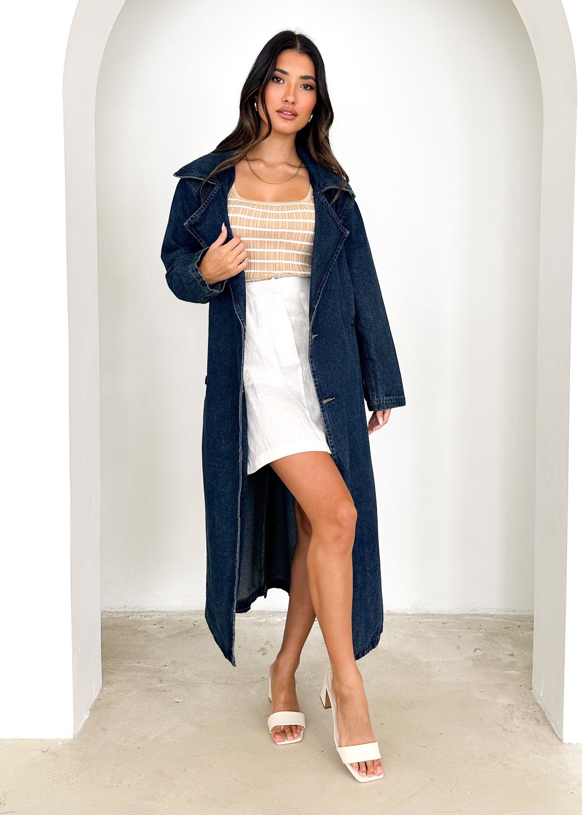 Boretto Denim Trench Coat - Indigo