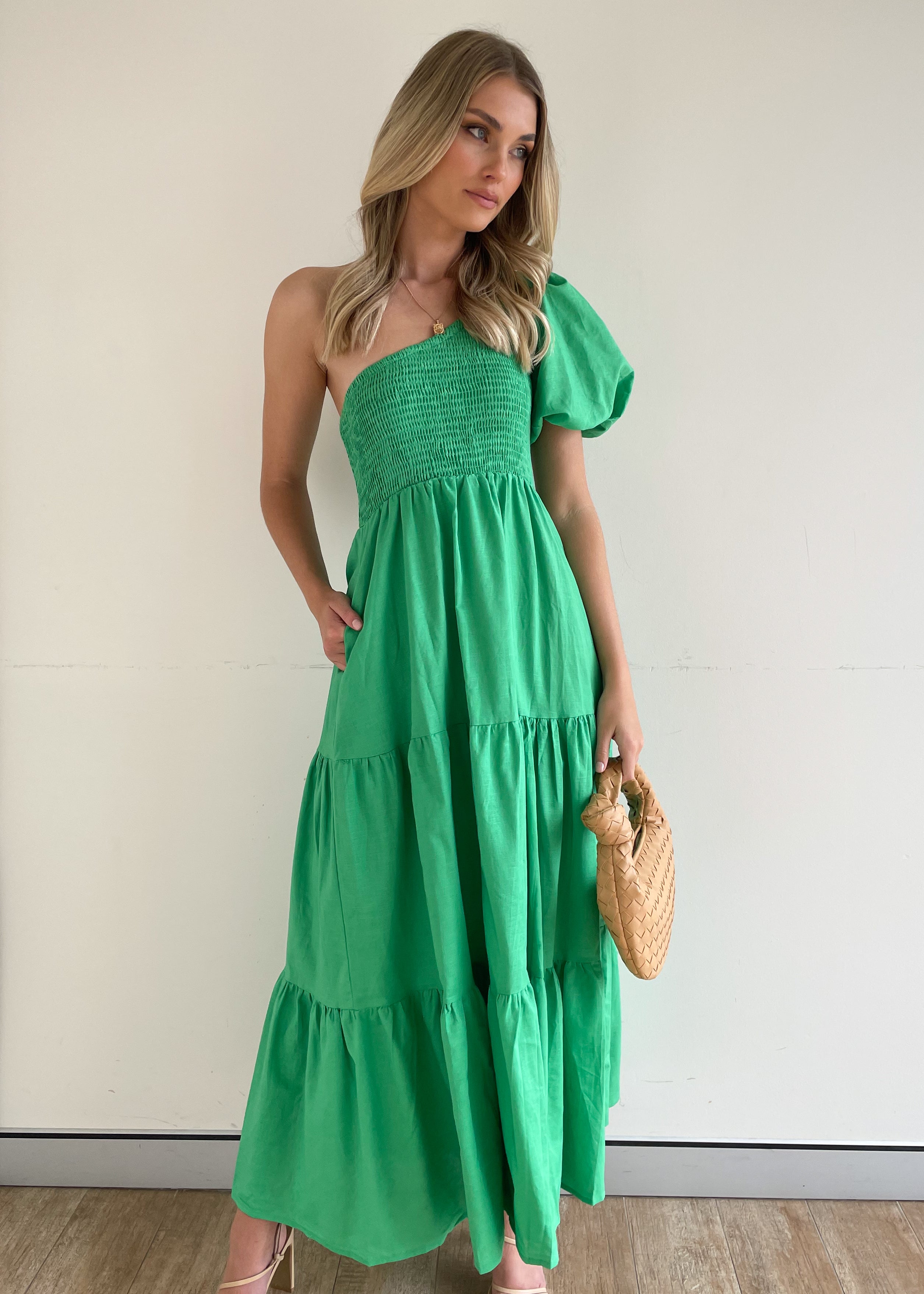 Carolyn One Shoulder Maxi Dress - Green