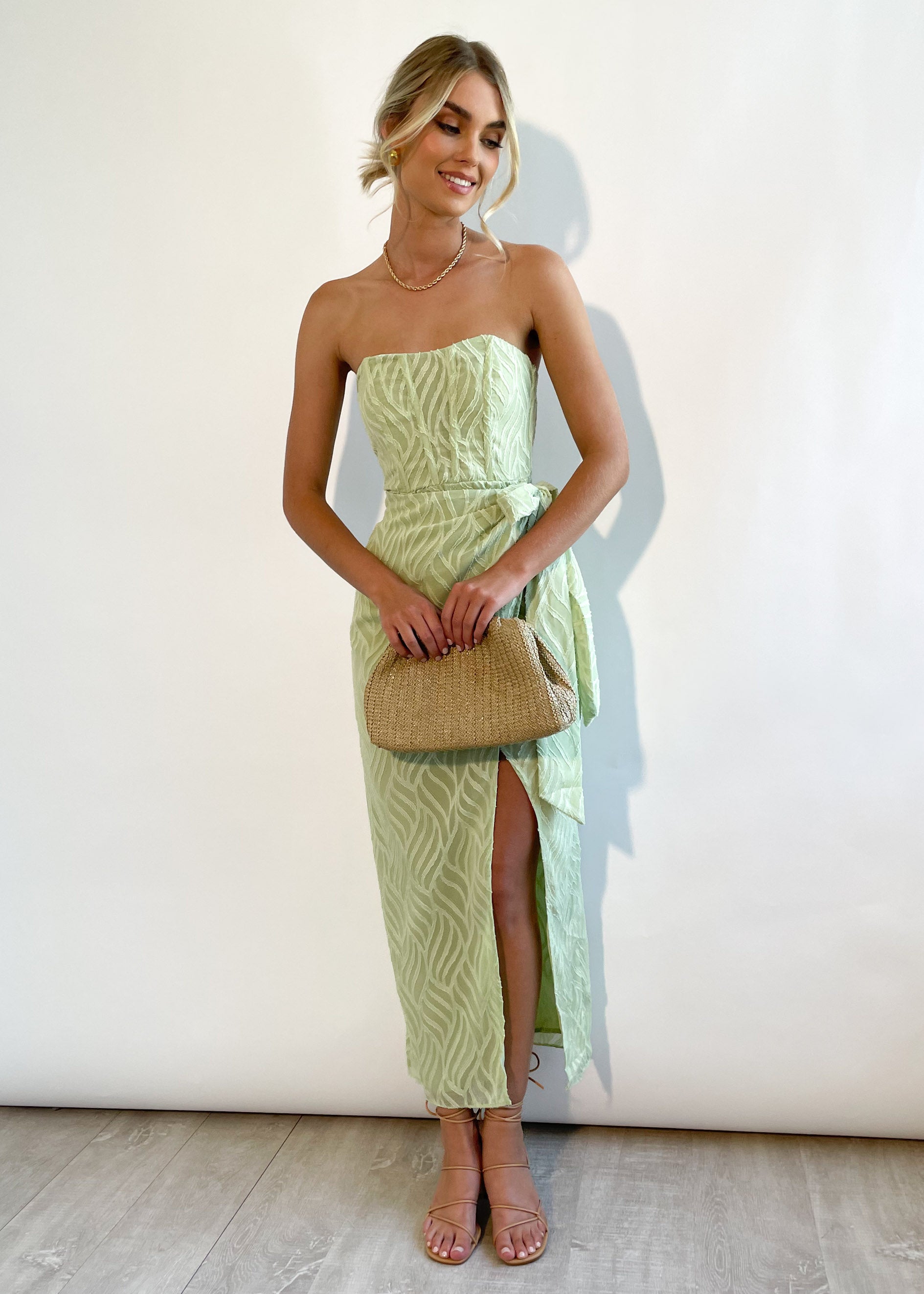 Bianna Strapless Midi Dress - Pistachio