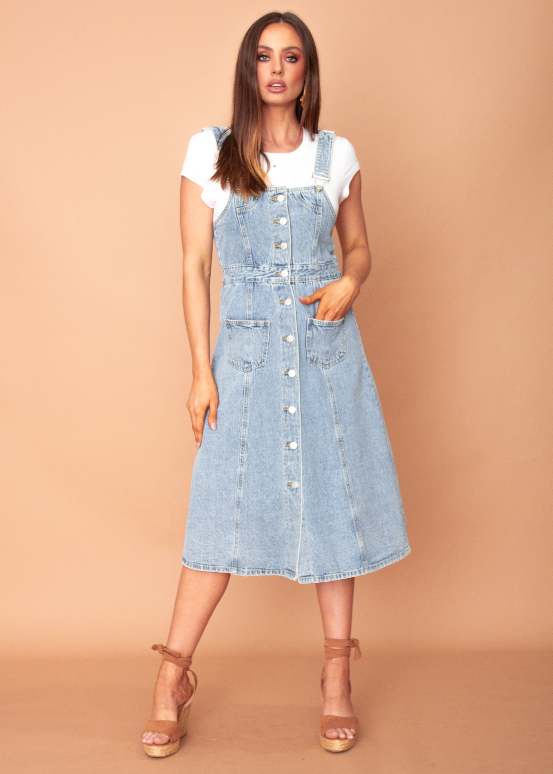 denim midi pinafore