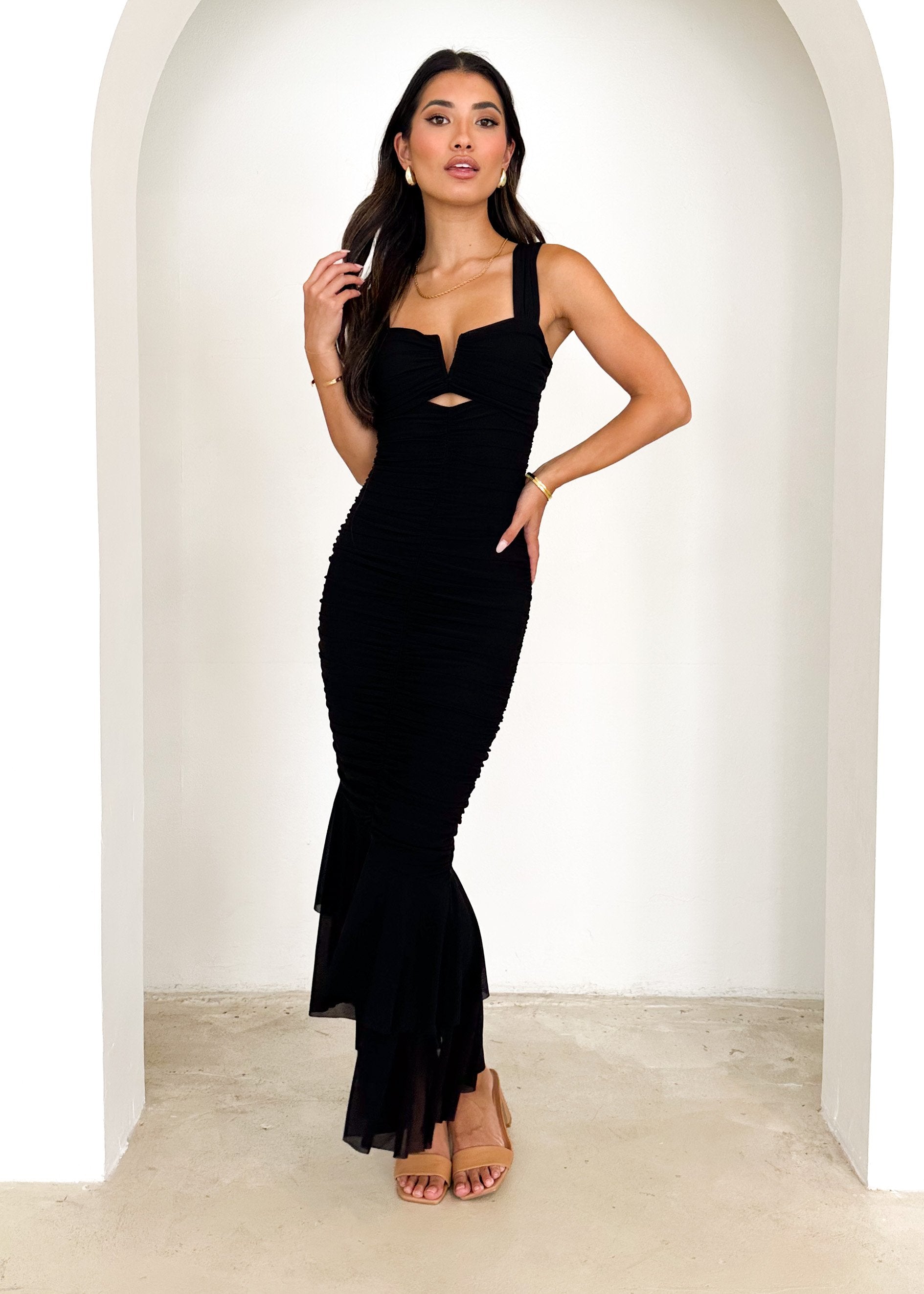 Luella Mesh Maxi Dress - Black