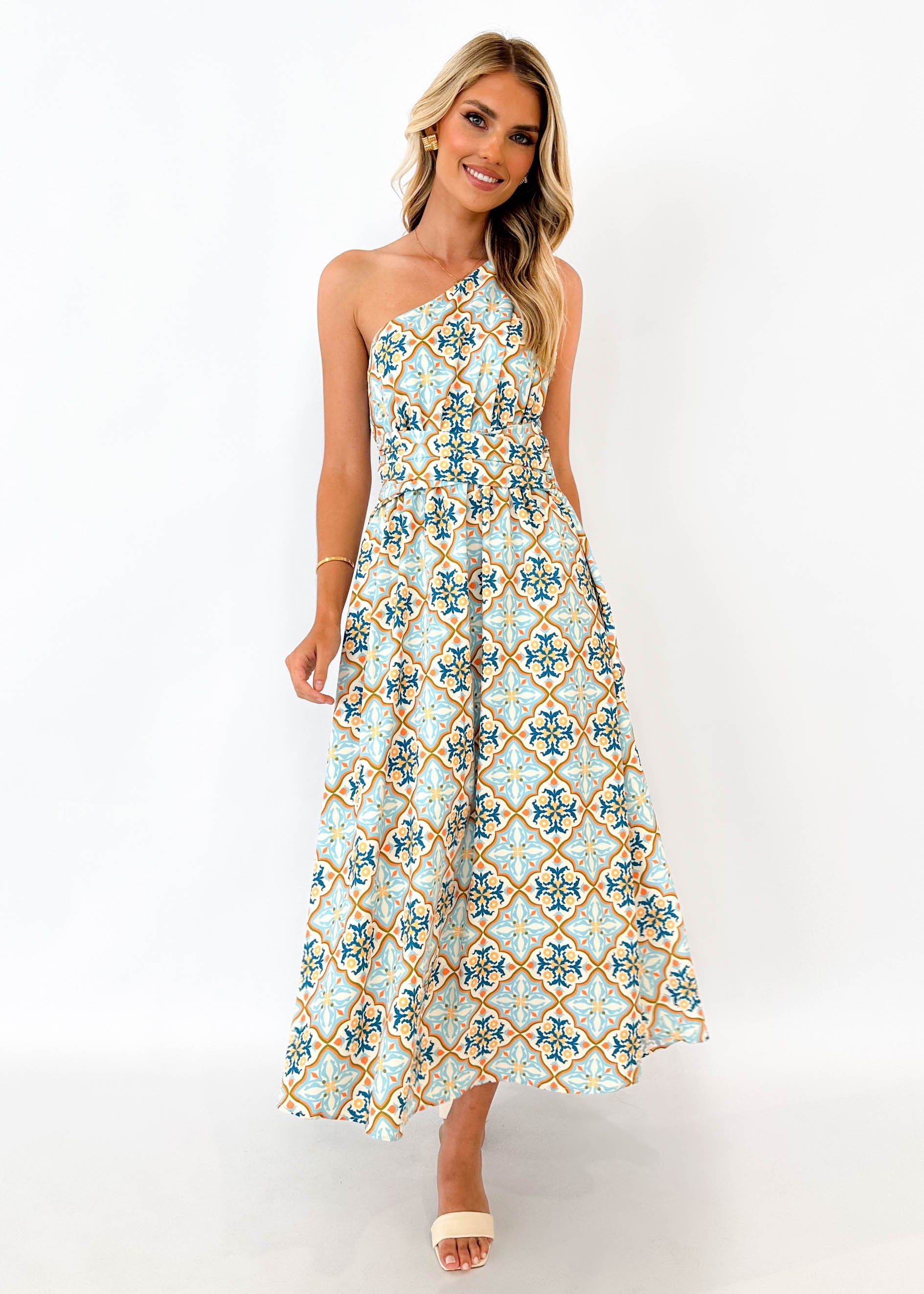 Oara One Shoulder Maxi Dress - Moroccan Tile