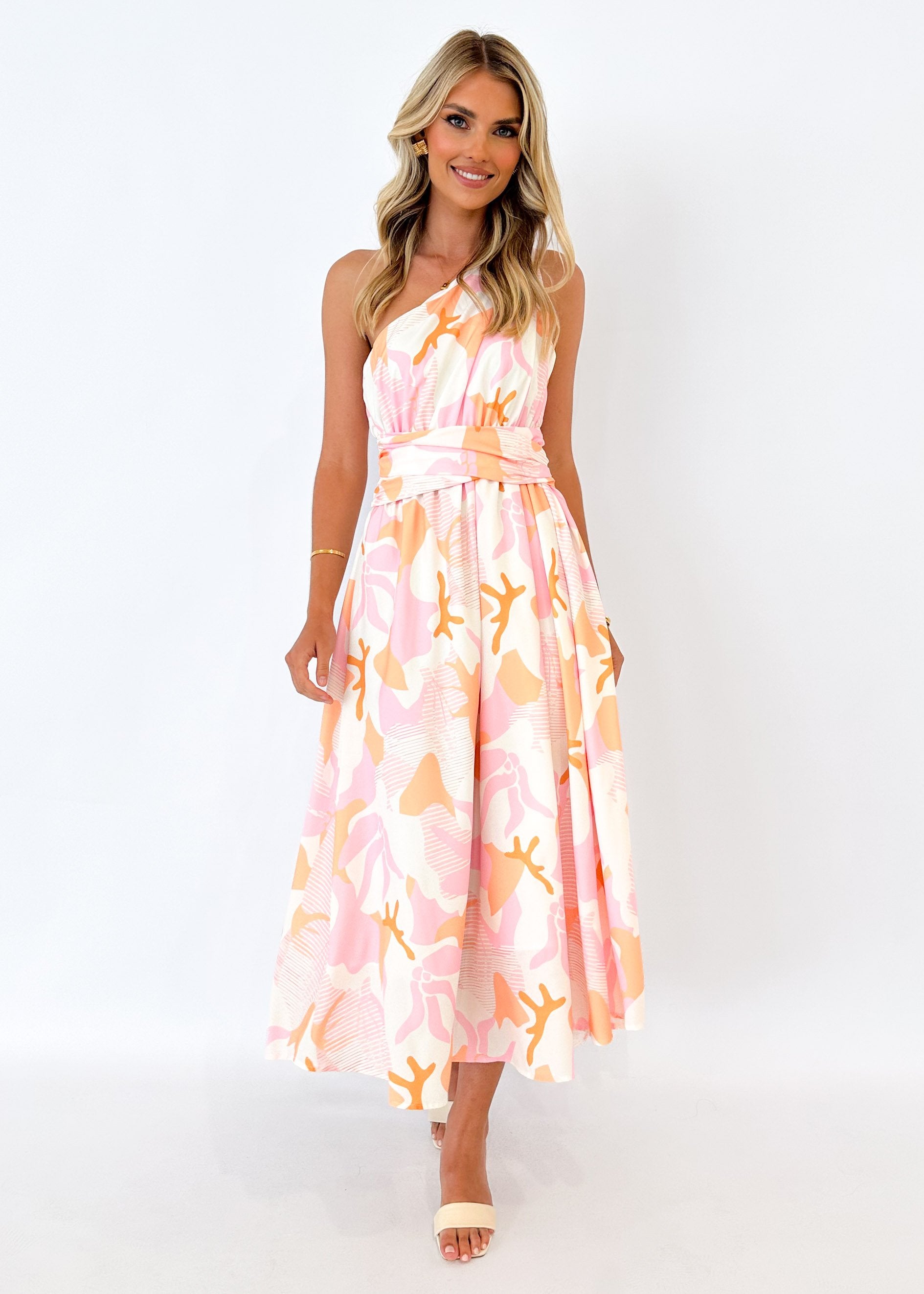 Oara One Shoulder Maxi Dress - Candy Peach