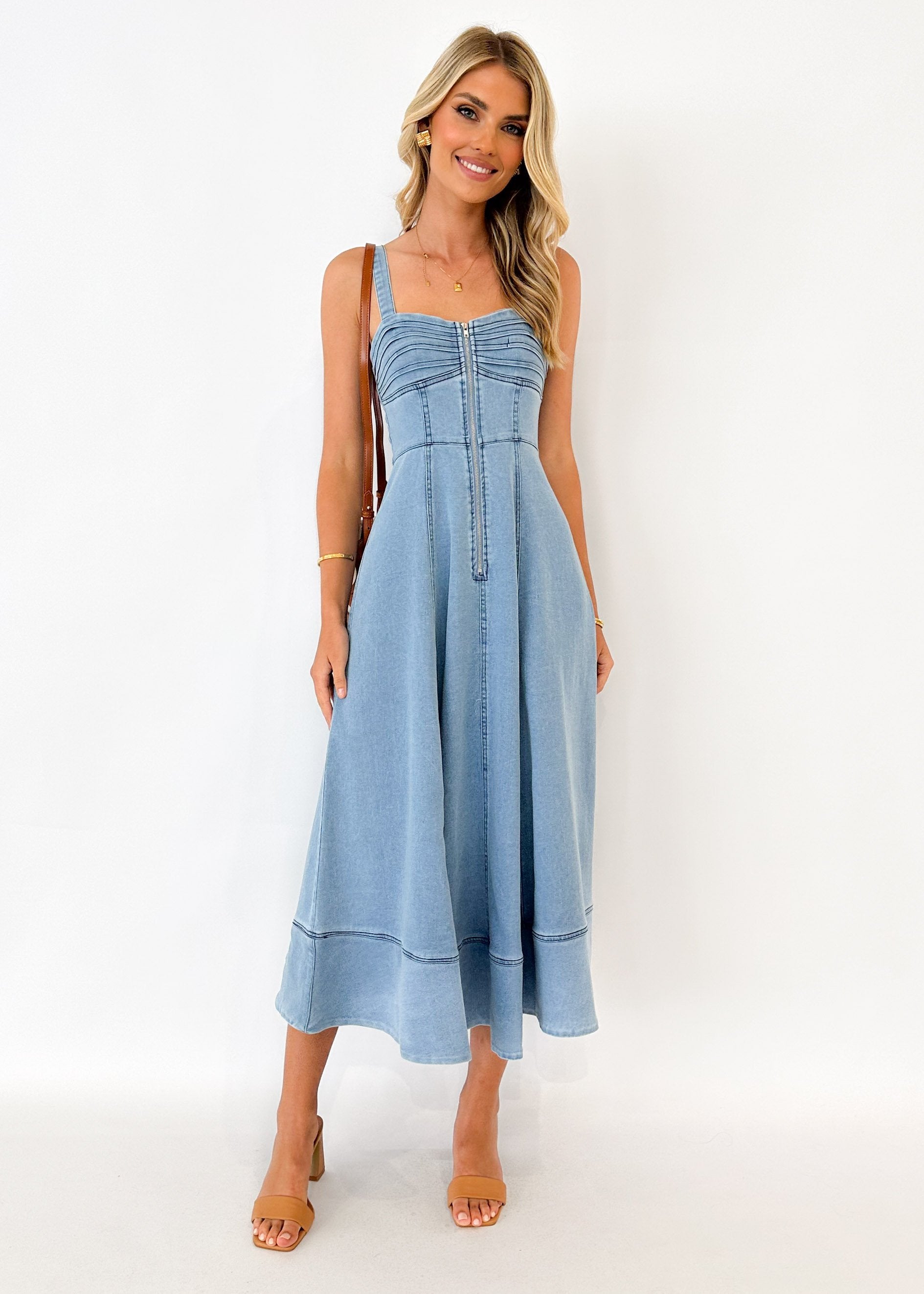 Haze Stretch Denim Midi Dress - Washed Blue