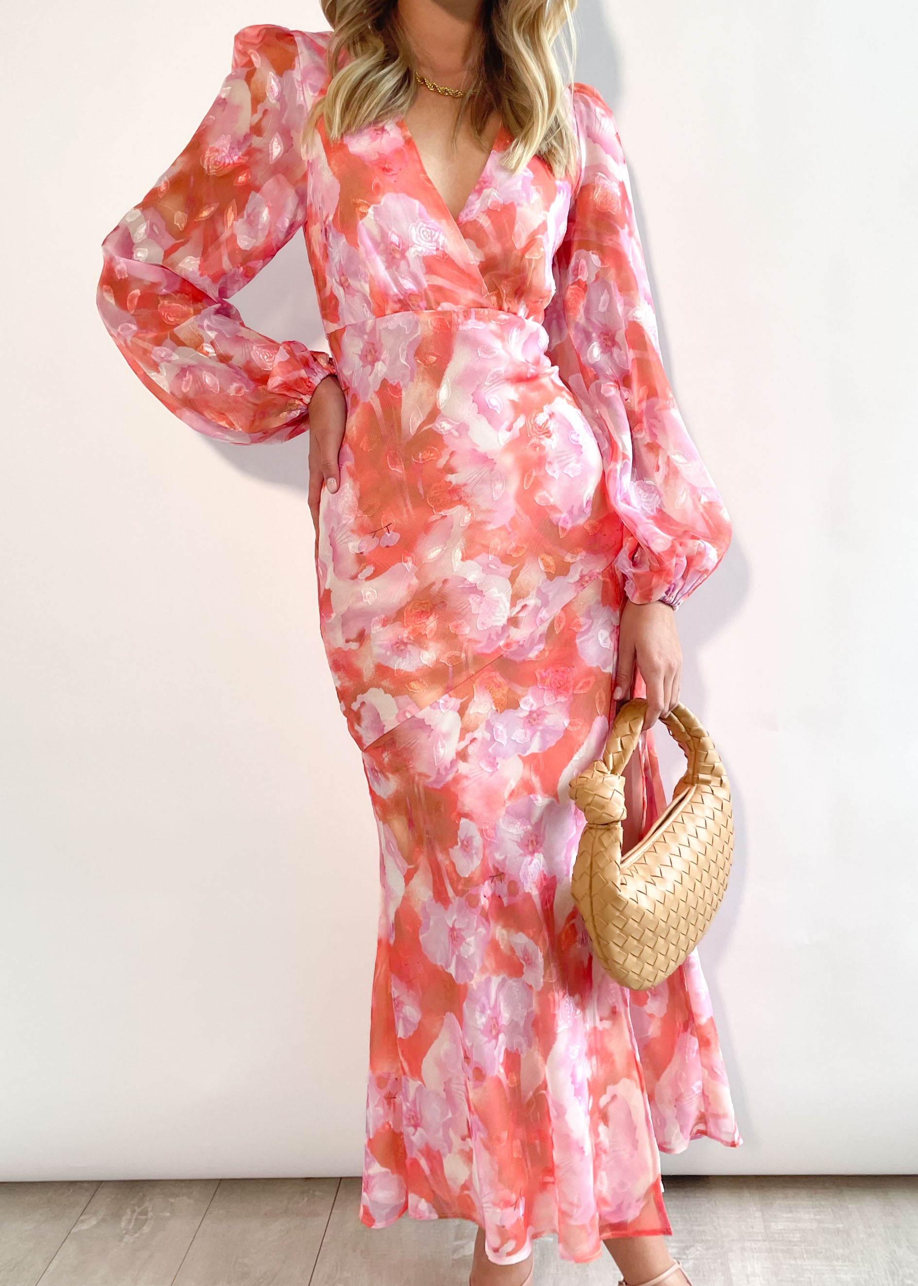 Gerina Maxi Dress - Coral Watercolour