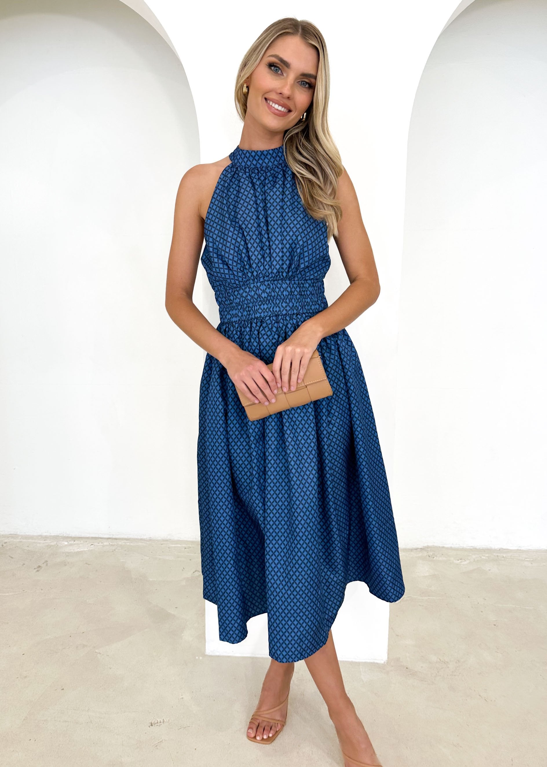 Exter Midi Dress - Navy Check