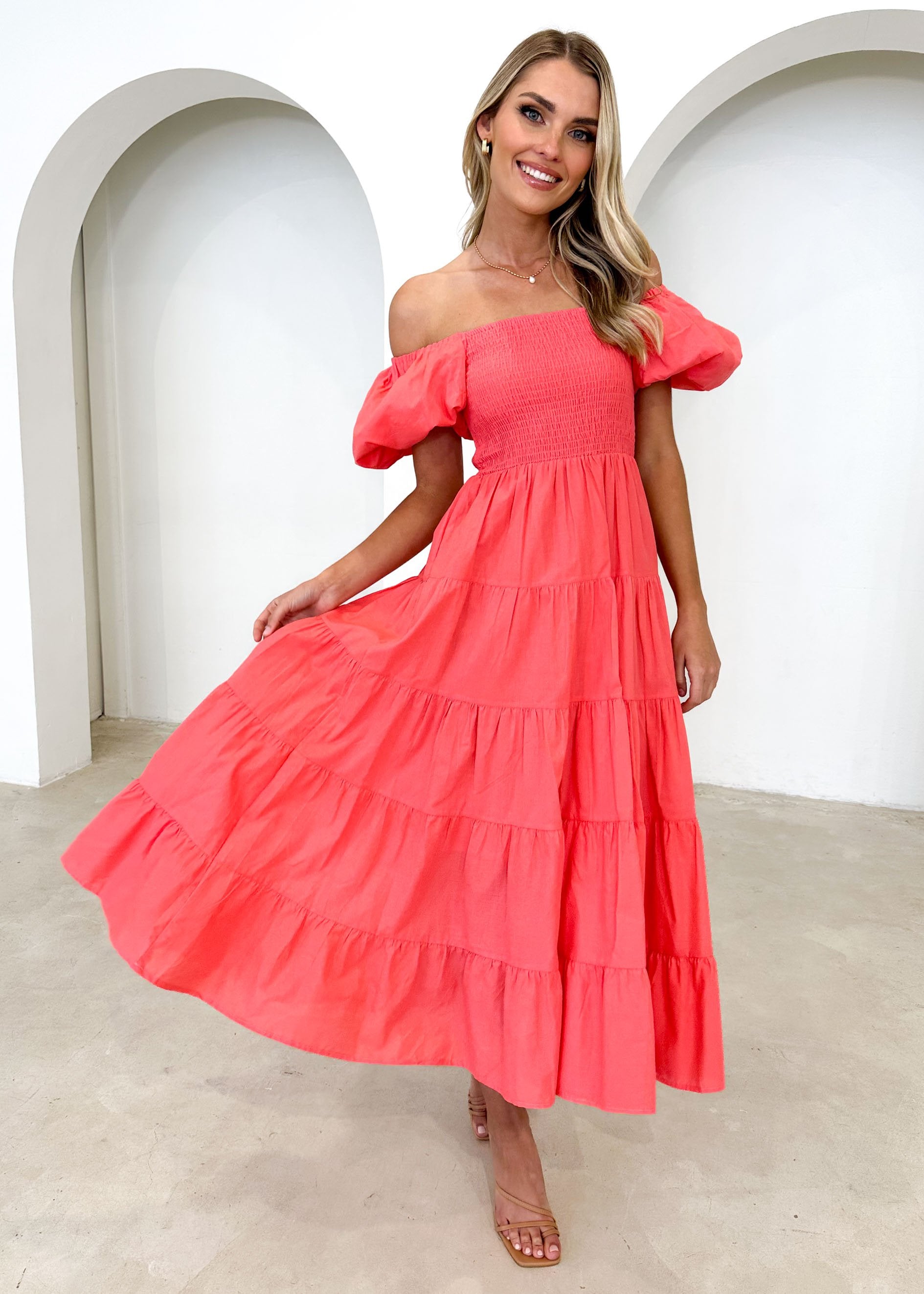 Darlah Midi Dress - Coral