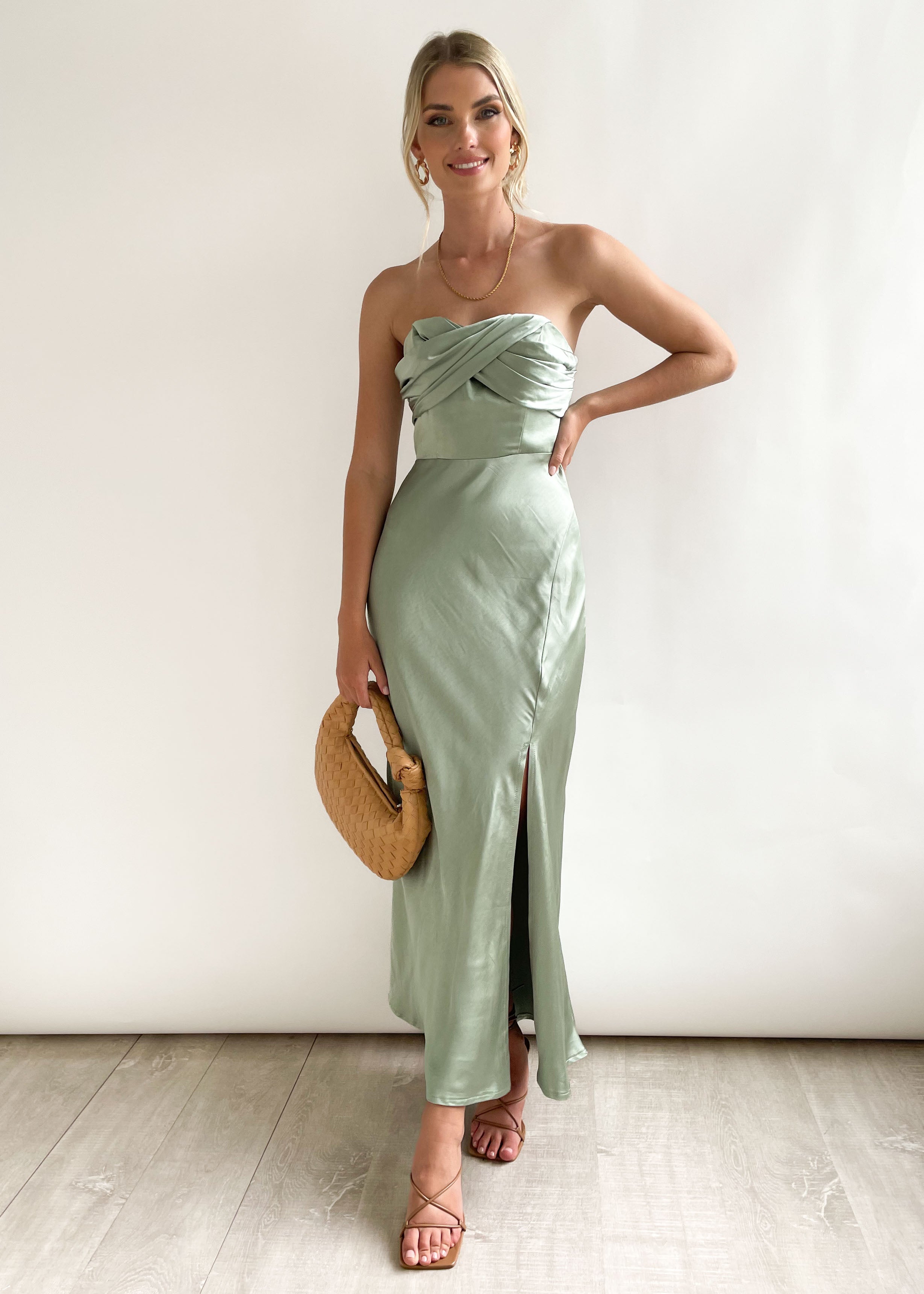 Briya Strapless Midi Dress - Sage