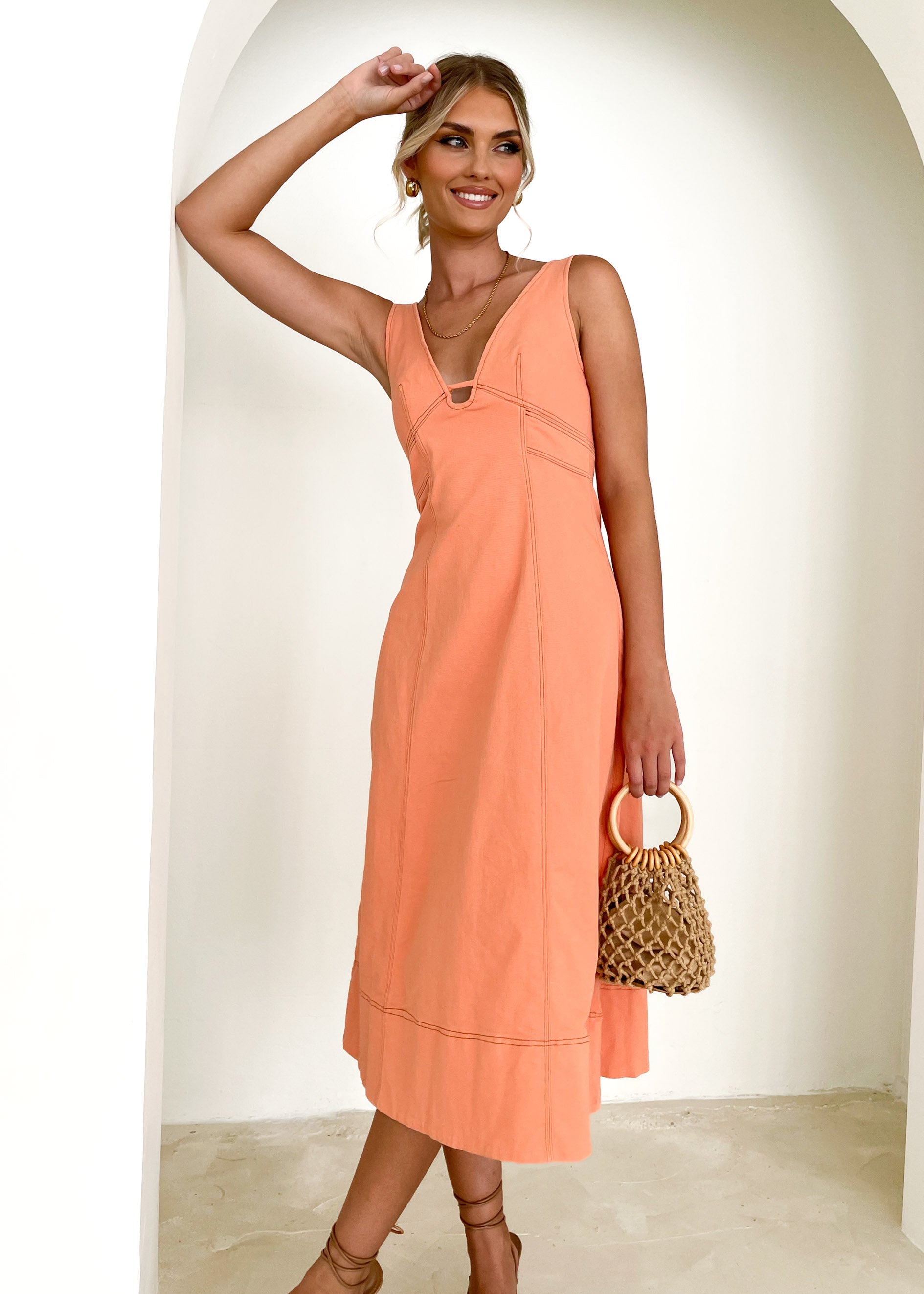 Remy Denim Midi Dress - Tangerine