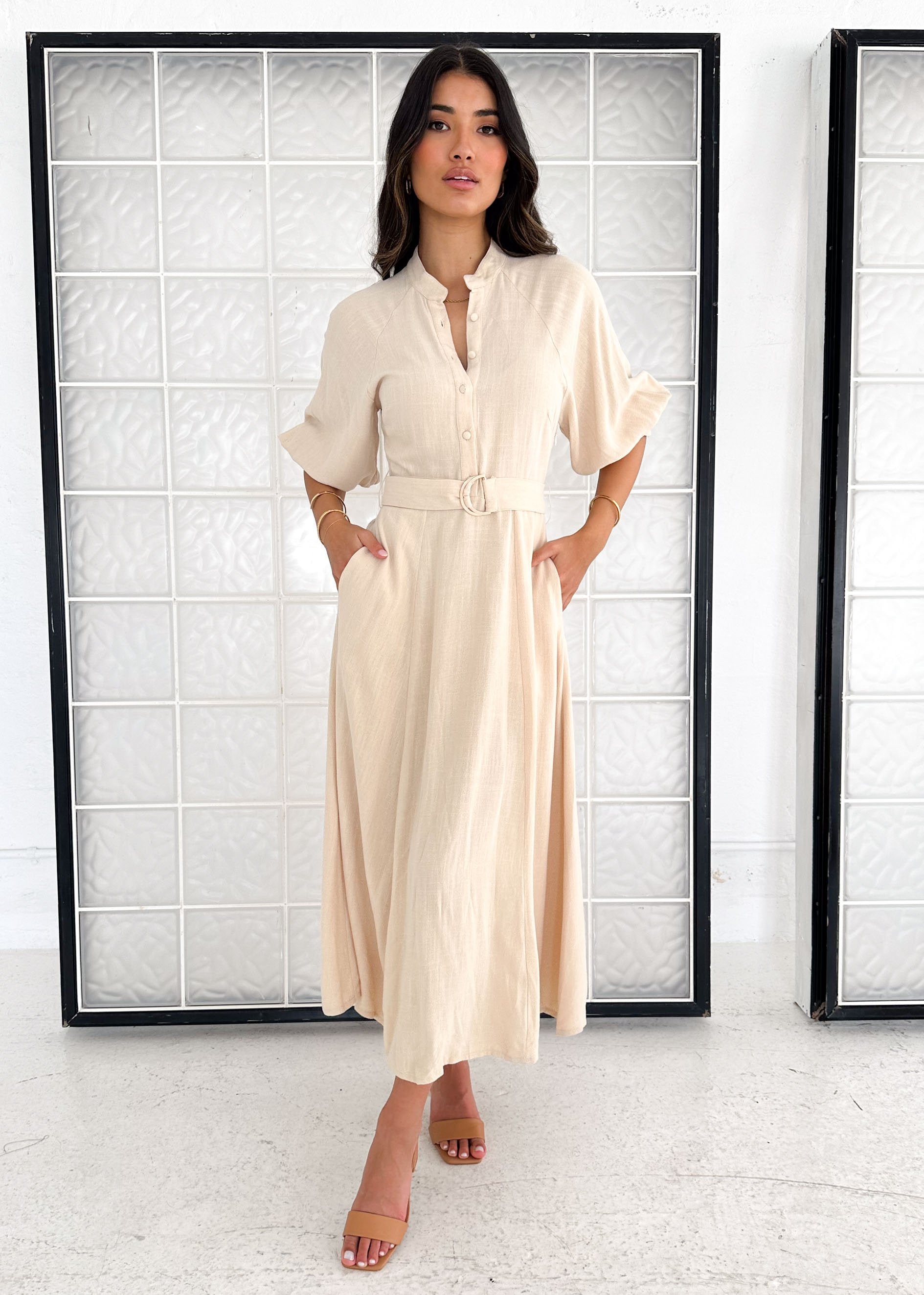 Henley Midi Dress - Beige