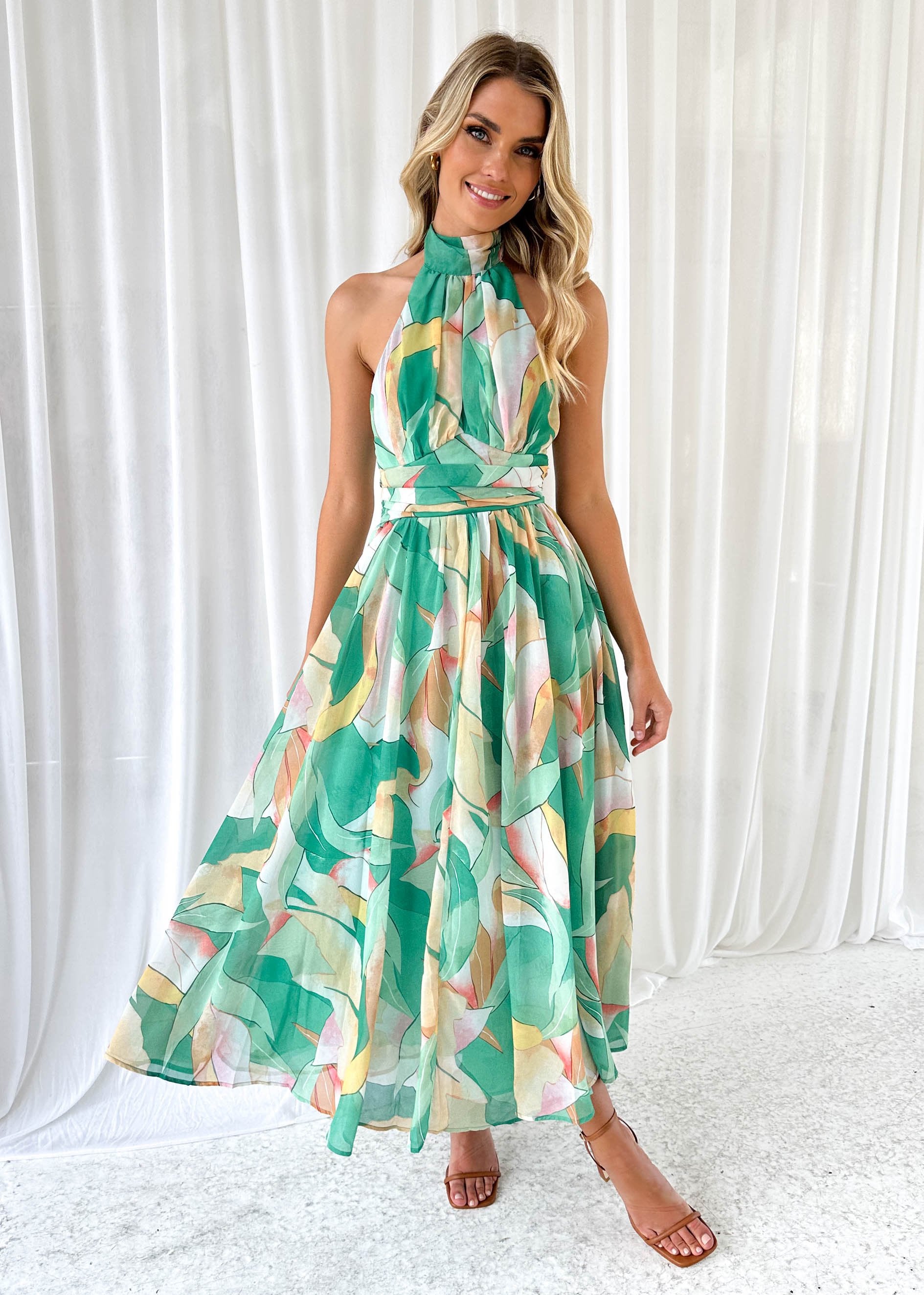 Flordrina Halter Maxi Dress - Green